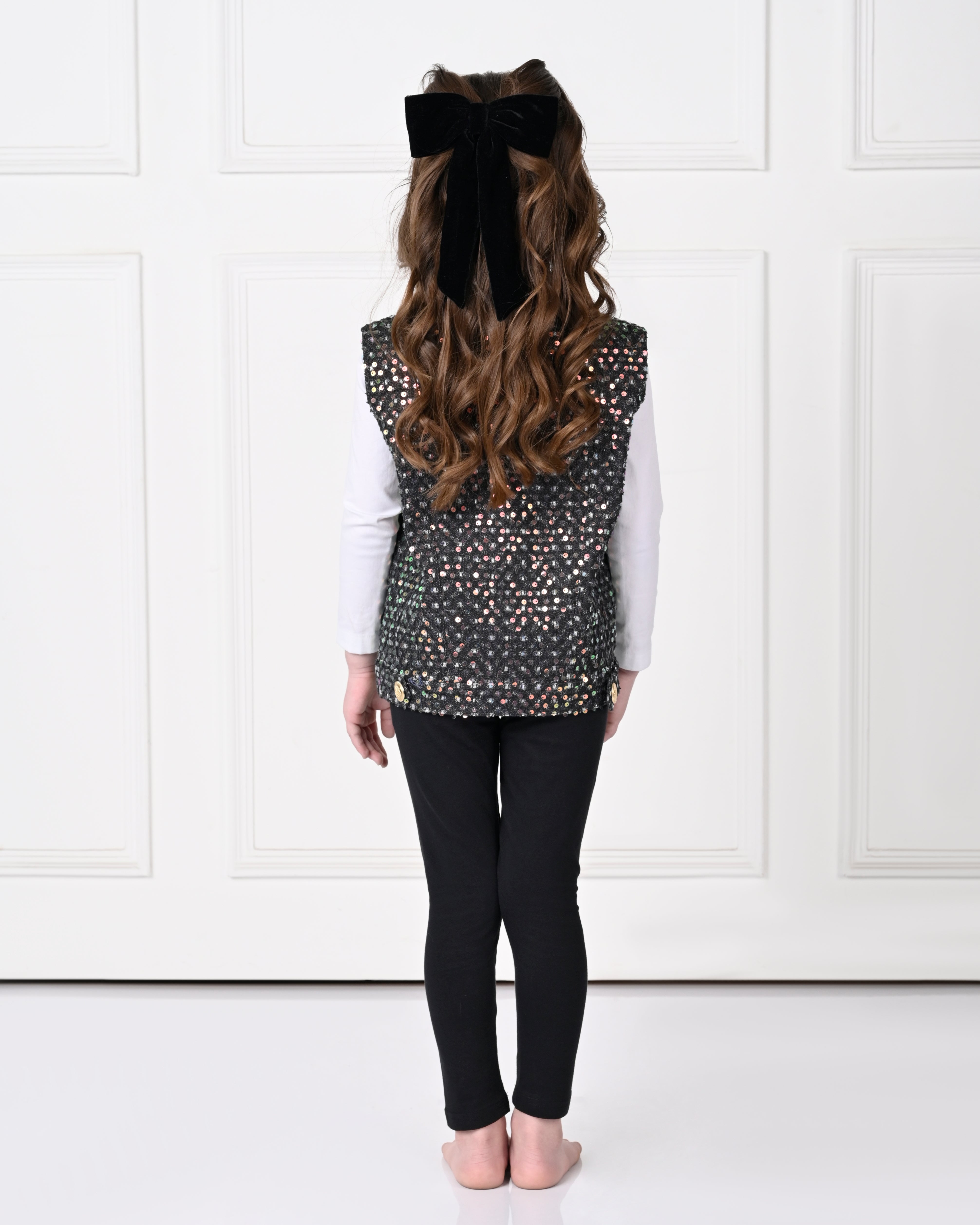Black Over Size Sleeveless Sequence work Jacket