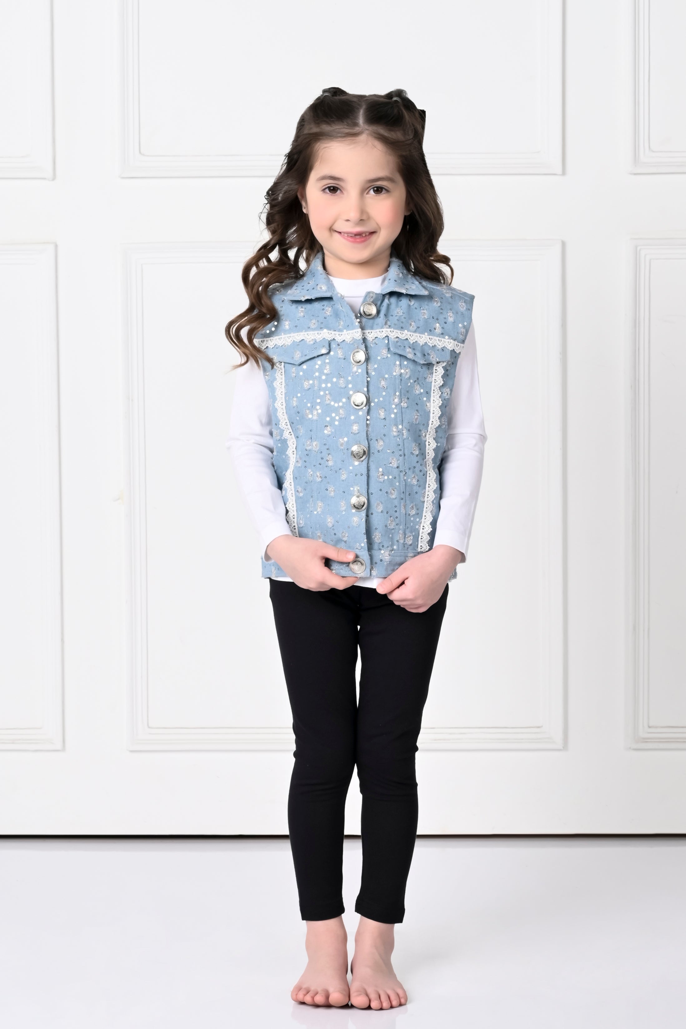 Light Blue Over Size Sleeveless Lace Denim Jacket