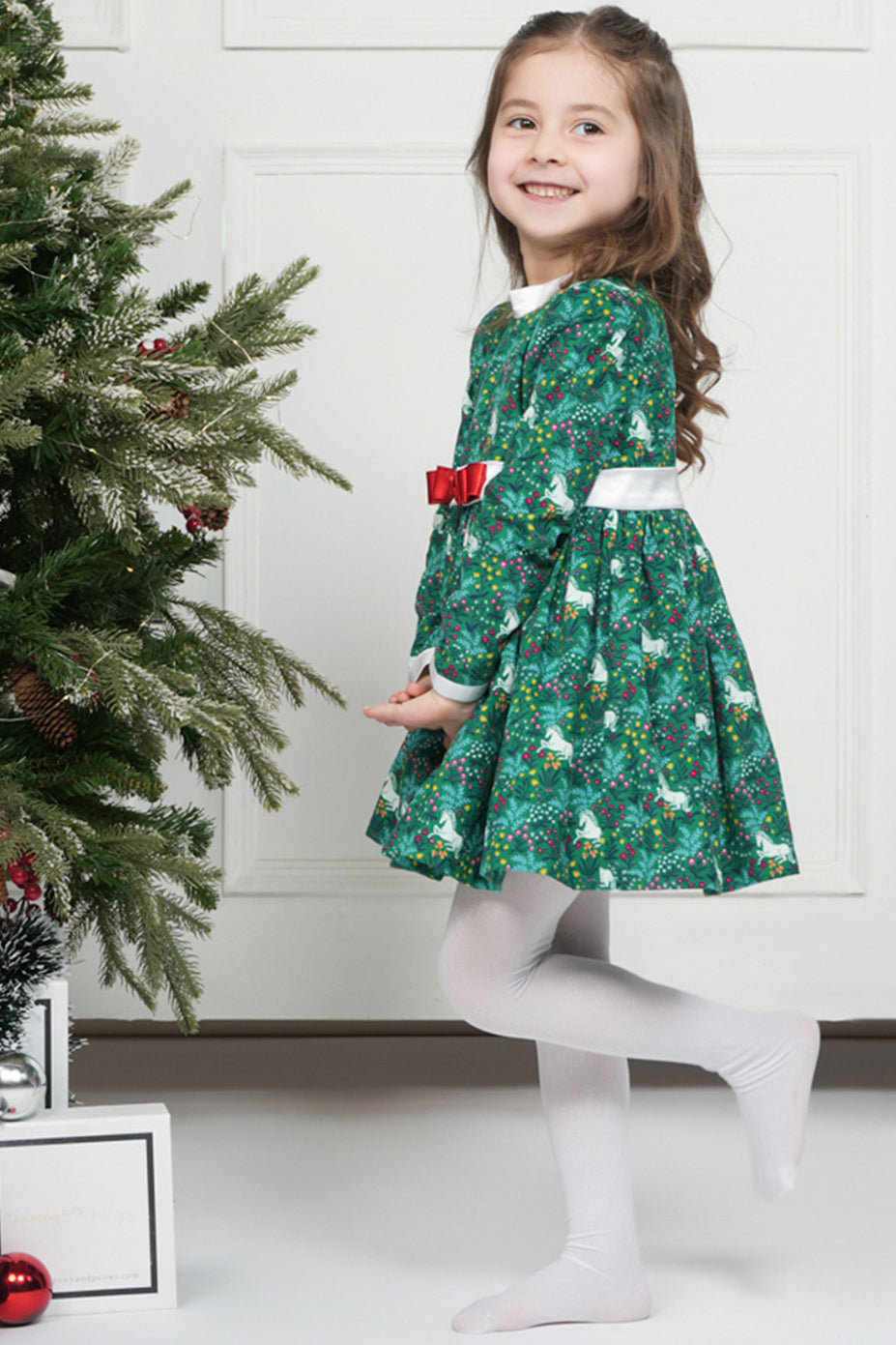 GREEN CORDUROY UNICORN DRESS