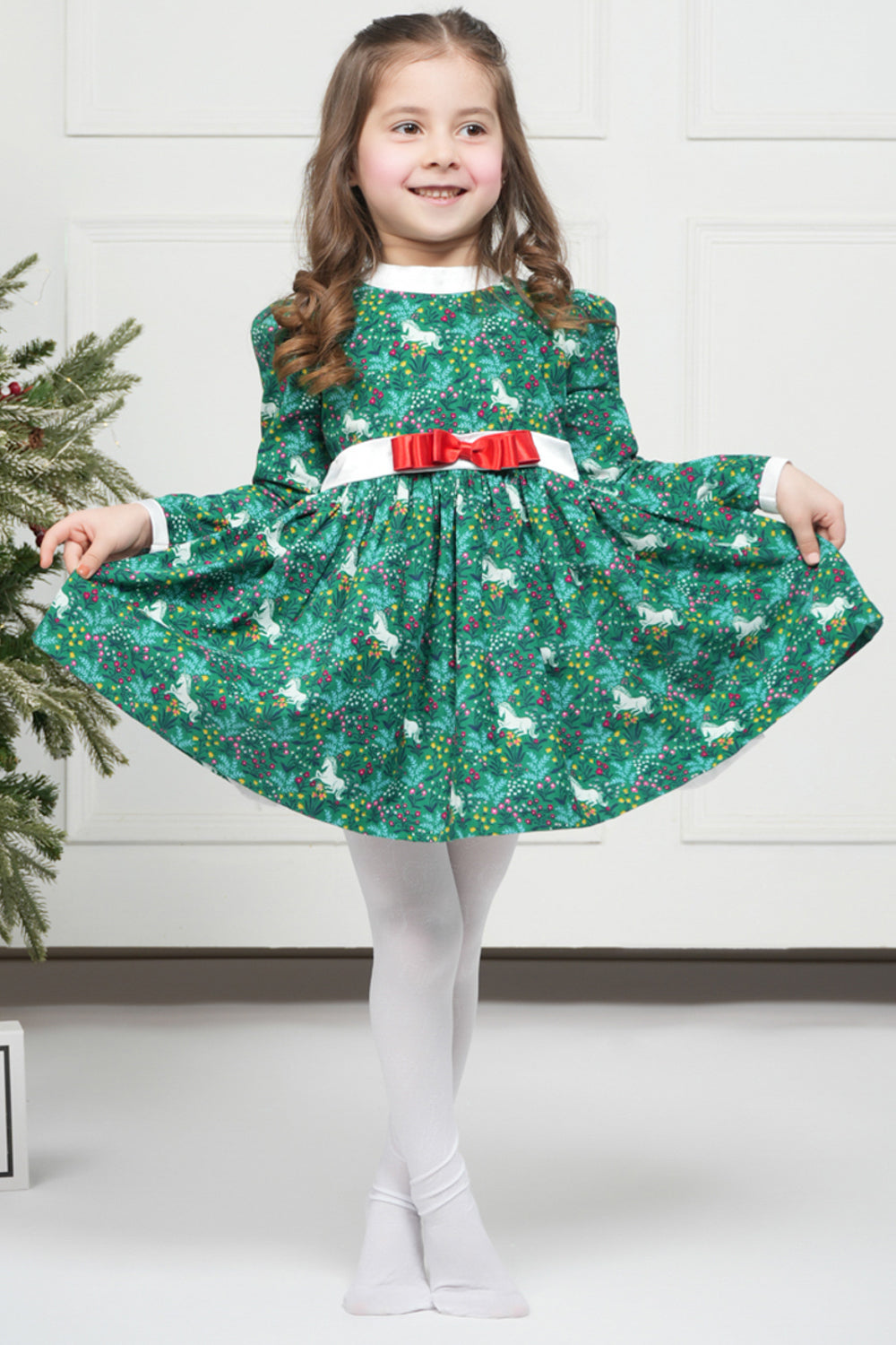 GREEN CORDUROY UNICORN DRESS