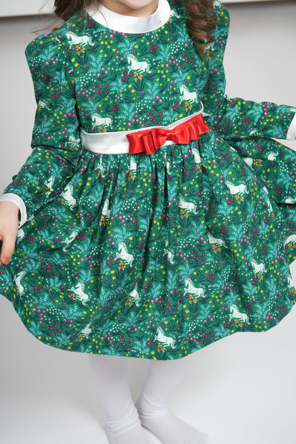 GREEN CORDUROY UNICORN DRESS