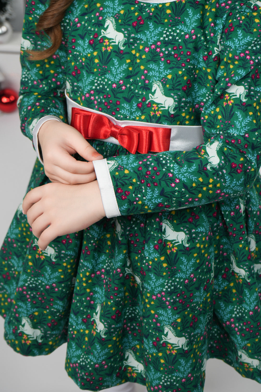 GREEN CORDUROY UNICORN DRESS