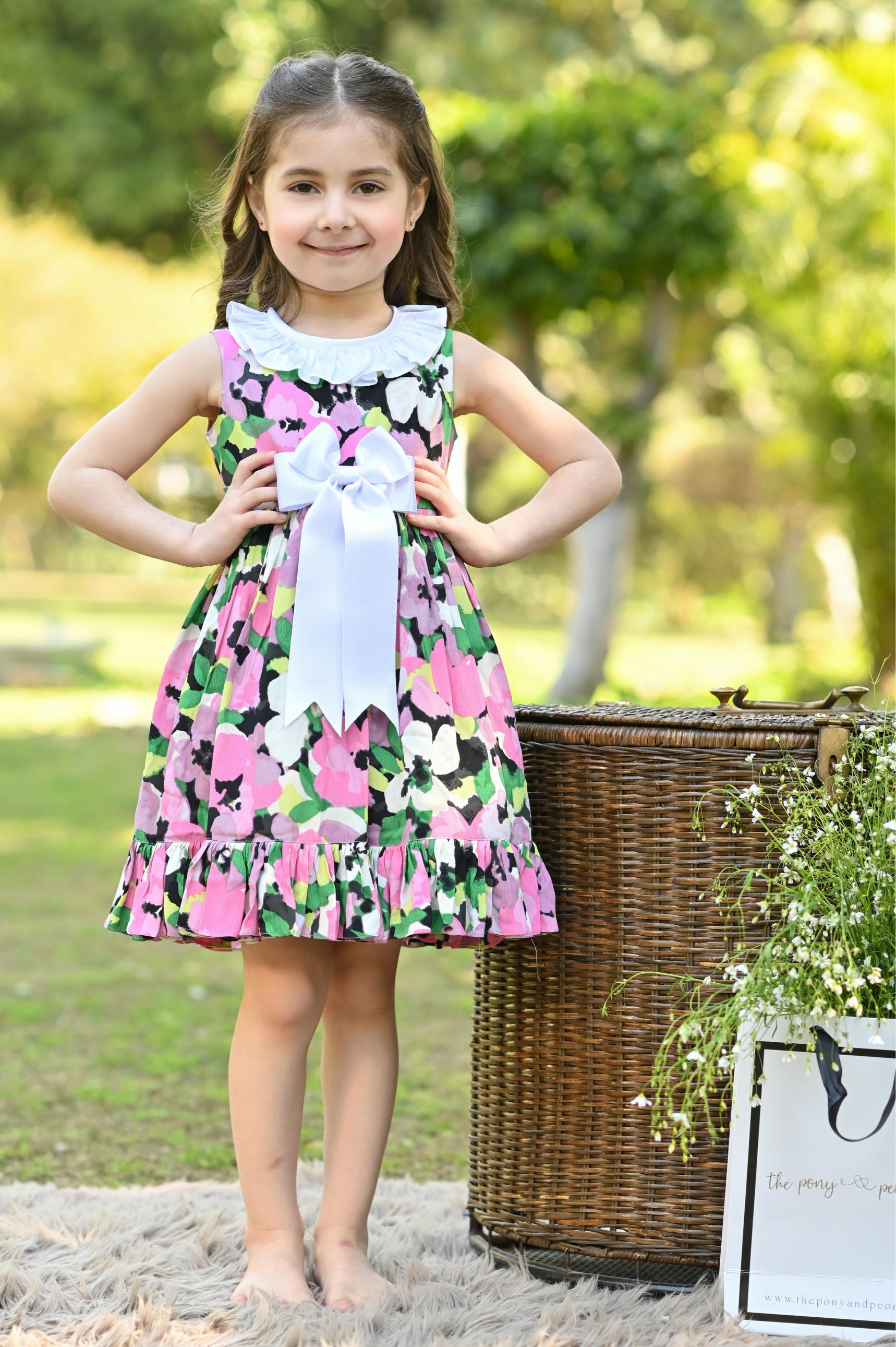 PINK BLACK FLORAL DRESS - Sale