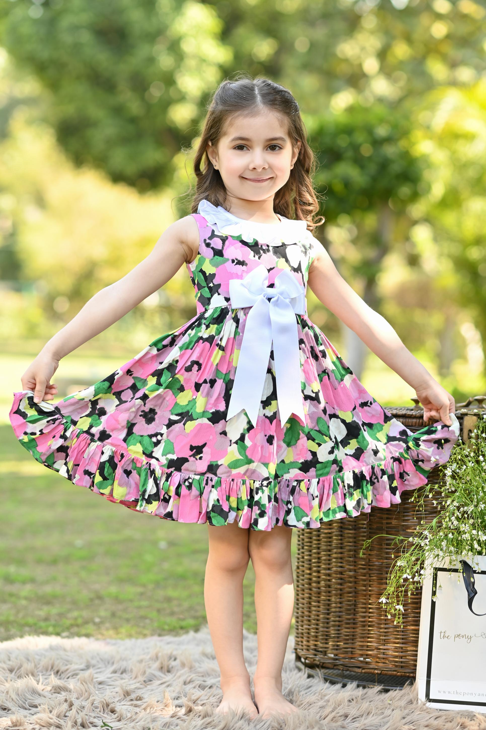 PINK BLACK FLORAL DRESS - Sale