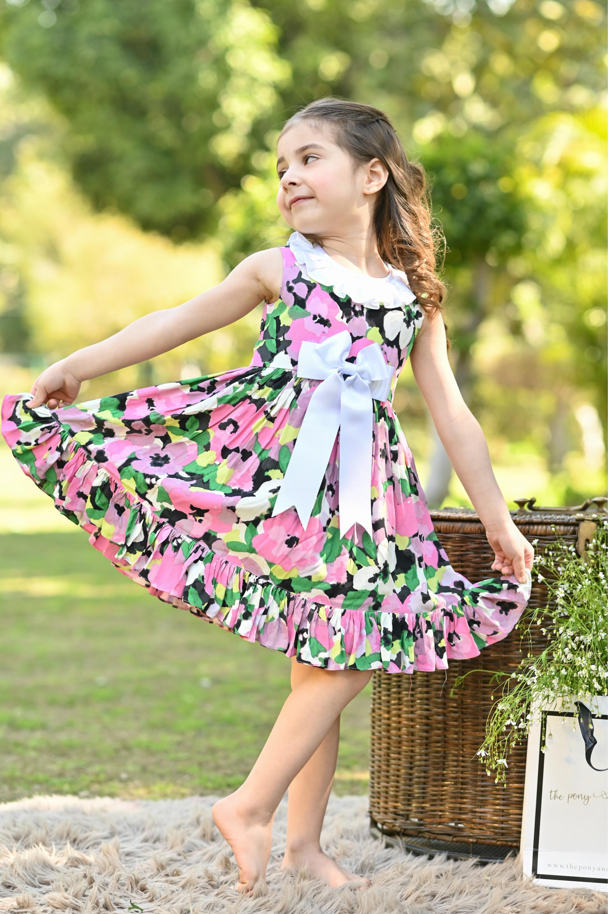 PINK BLACK FLORAL DRESS - Sale