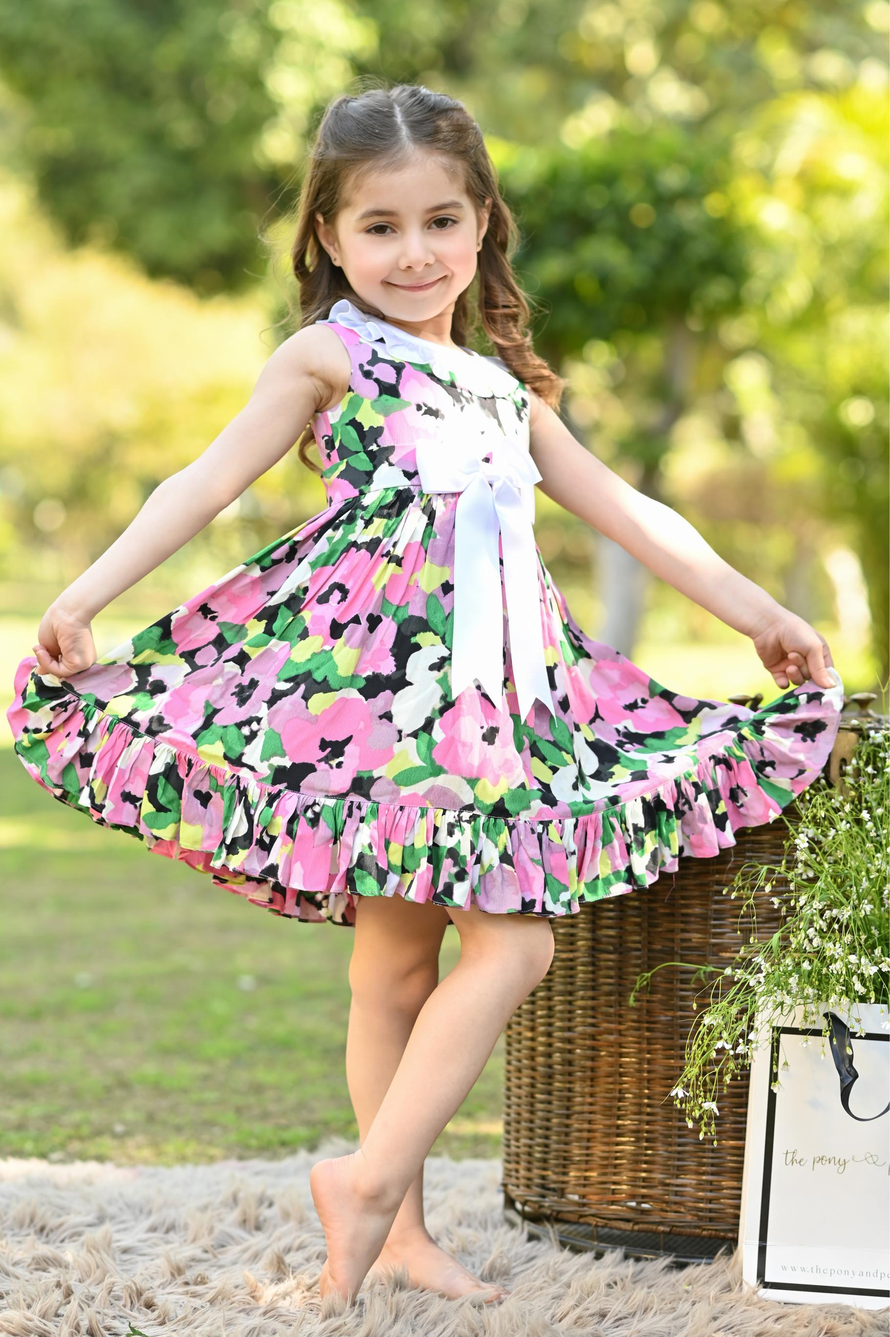 PINK BLACK FLORAL DRESS - Sale