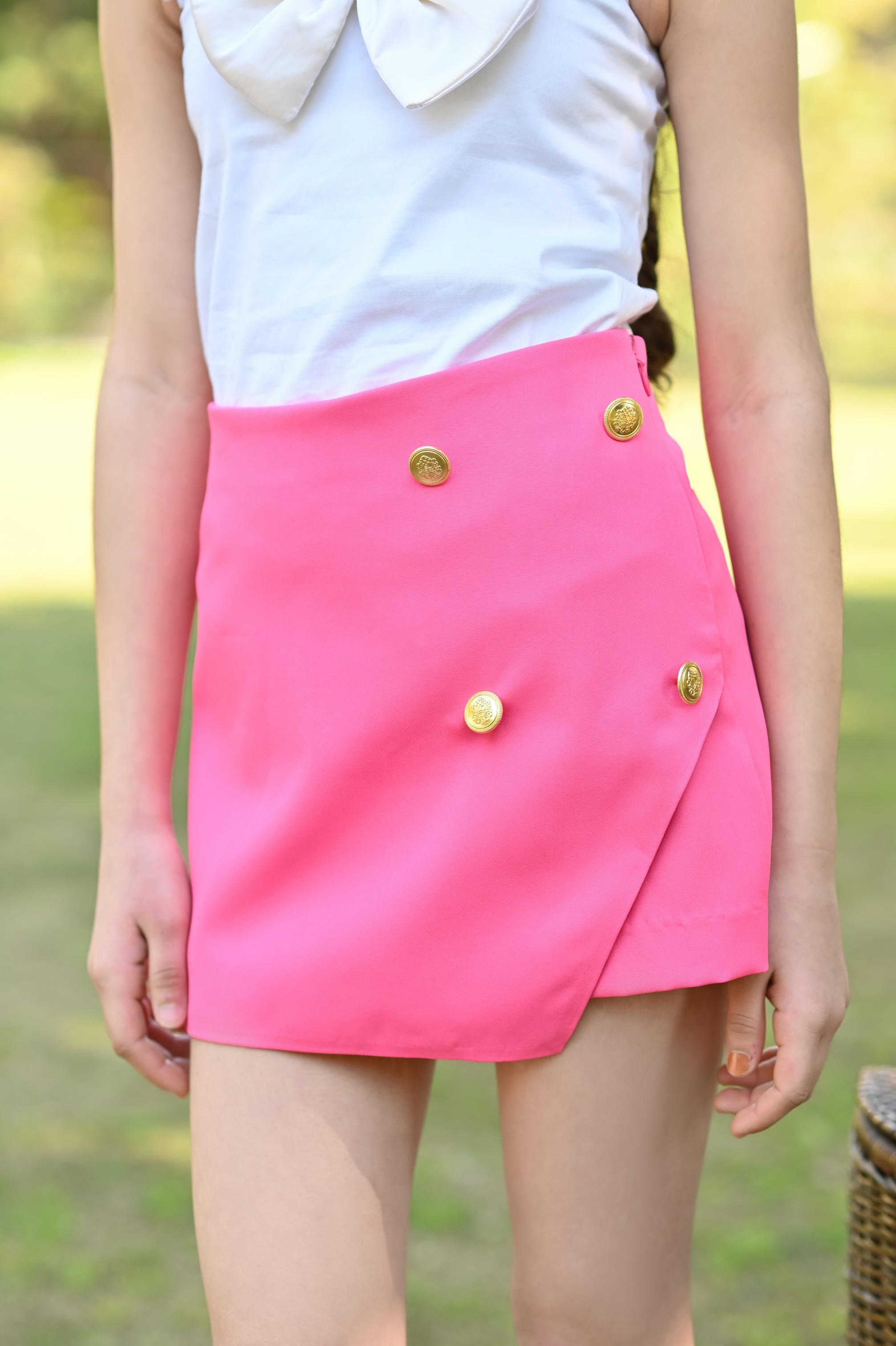 WHITE BOW TOP & HOT PINK SKORT SET