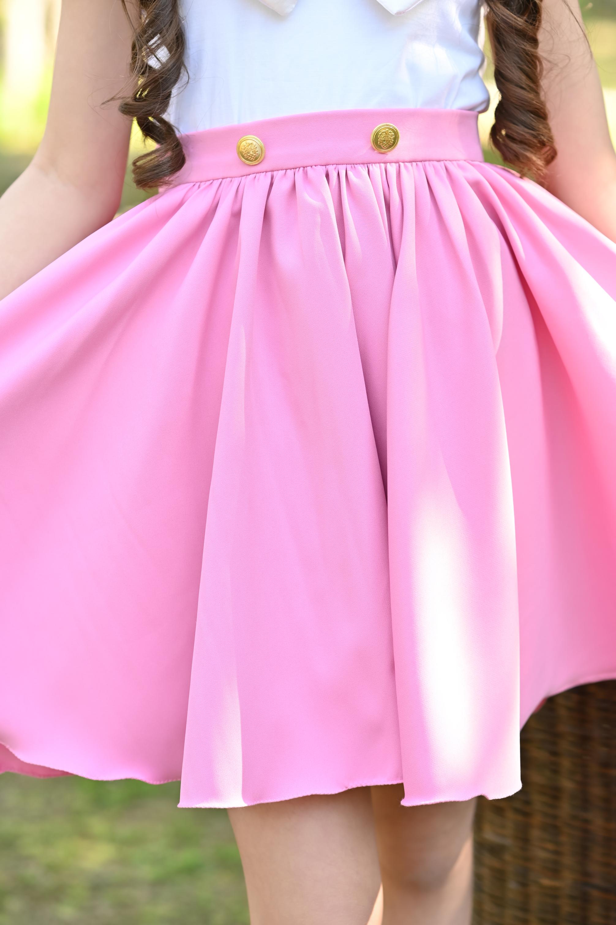 WHITE BOW TOP & LIGHT PINK SKIRT SET