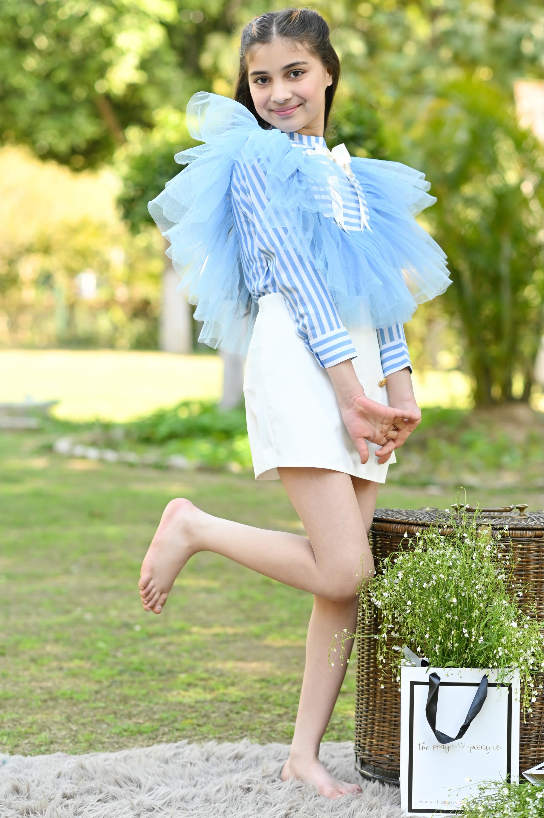 LILLY FRILL SHIRT BLUE & WHITE SKORTS SET