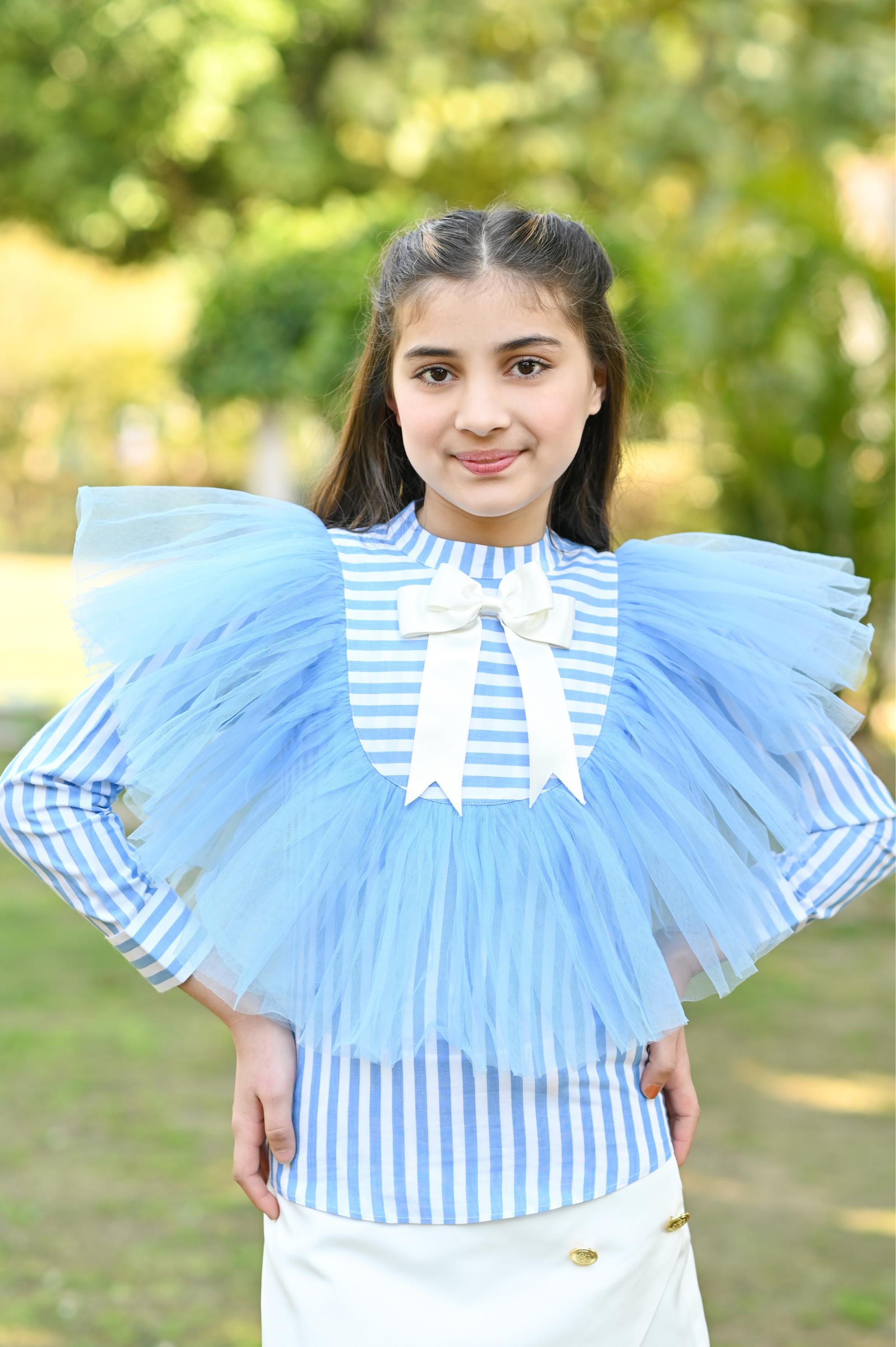 LILLY FRILL SHIRT - BLUE