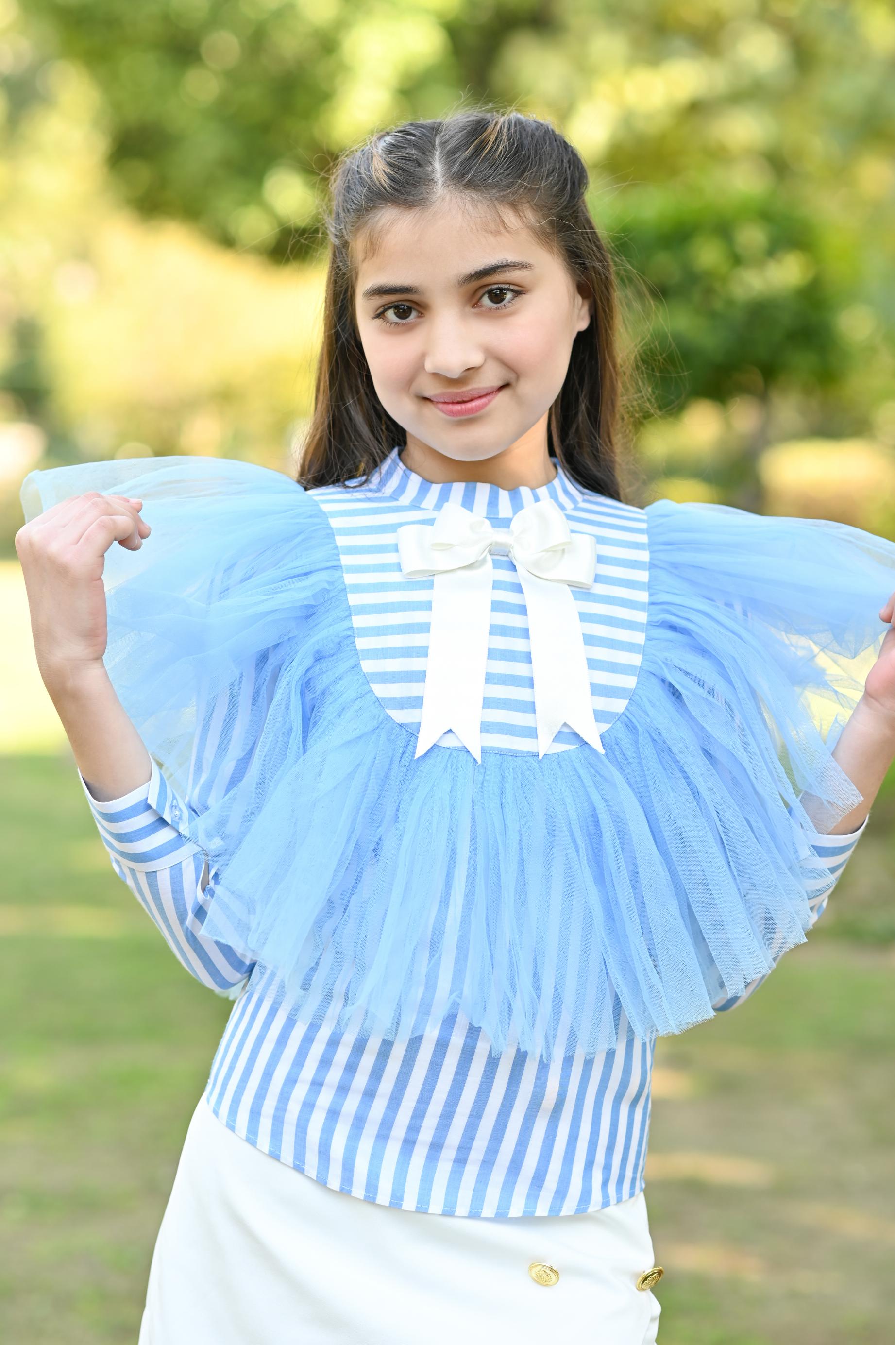 LILLY FRILL SHIRT - BLUE