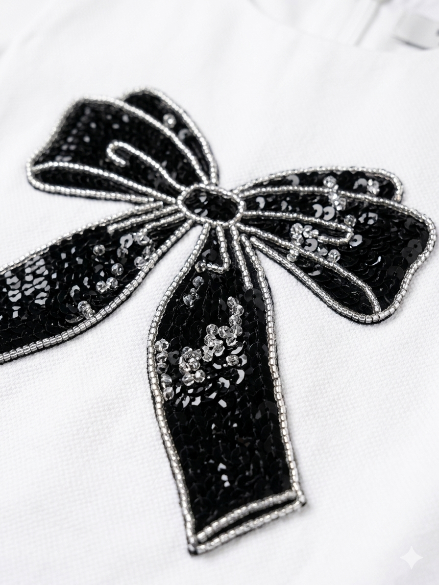 WHITE & BLACK BOW DENIM DRESS