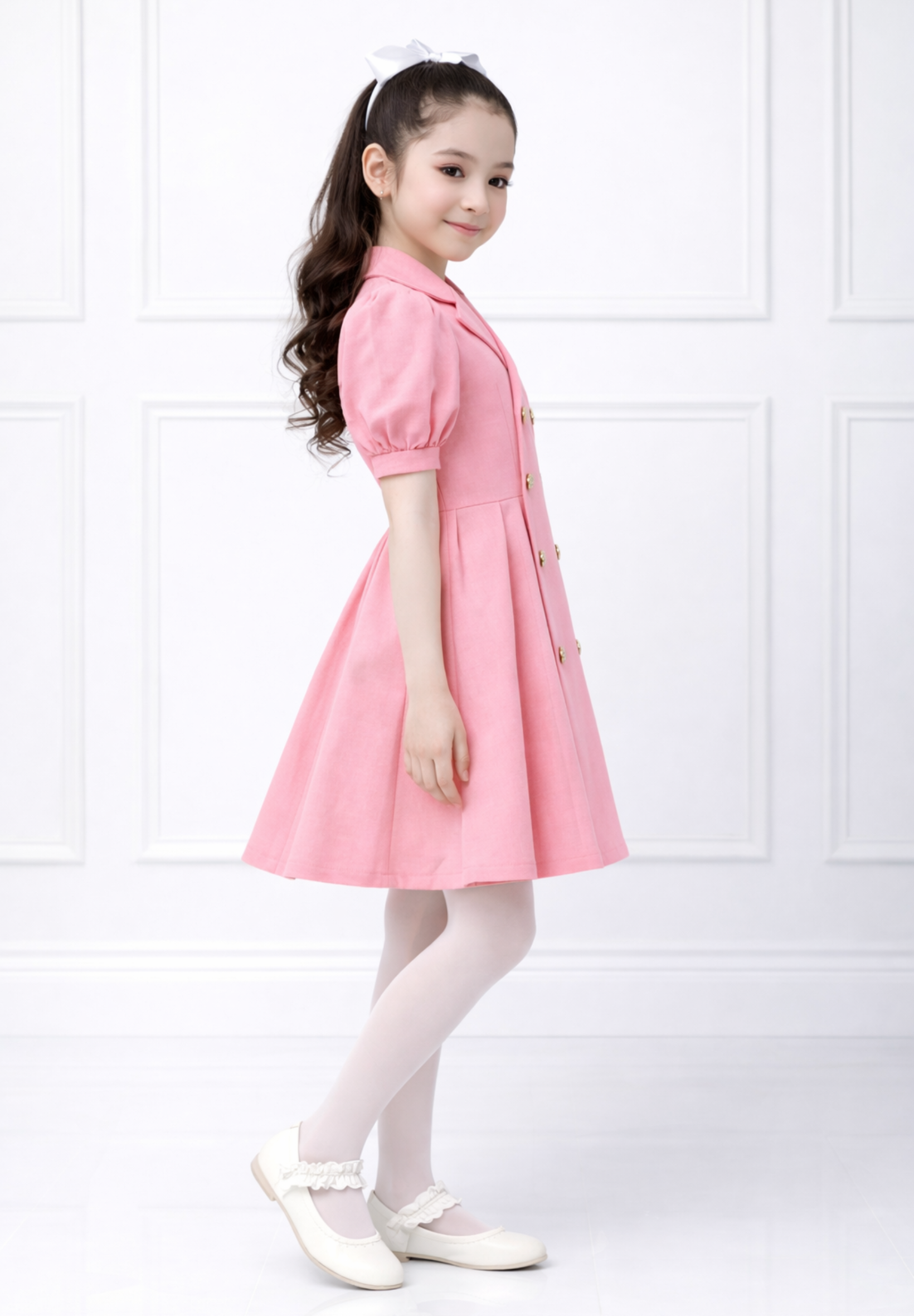 PINK BUTTON DENIM DRESS