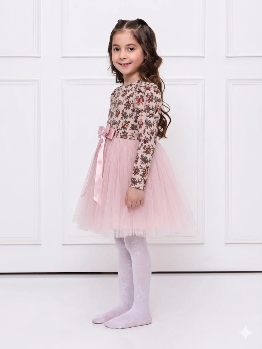 PINK CHERRY CORDUROY NET DRESS