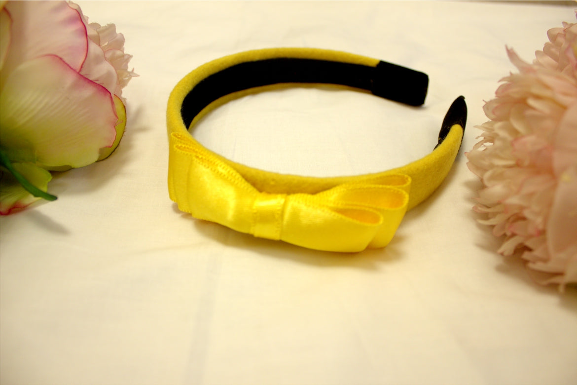 LEMON YELLOW SATIN BOW HAIRBAND