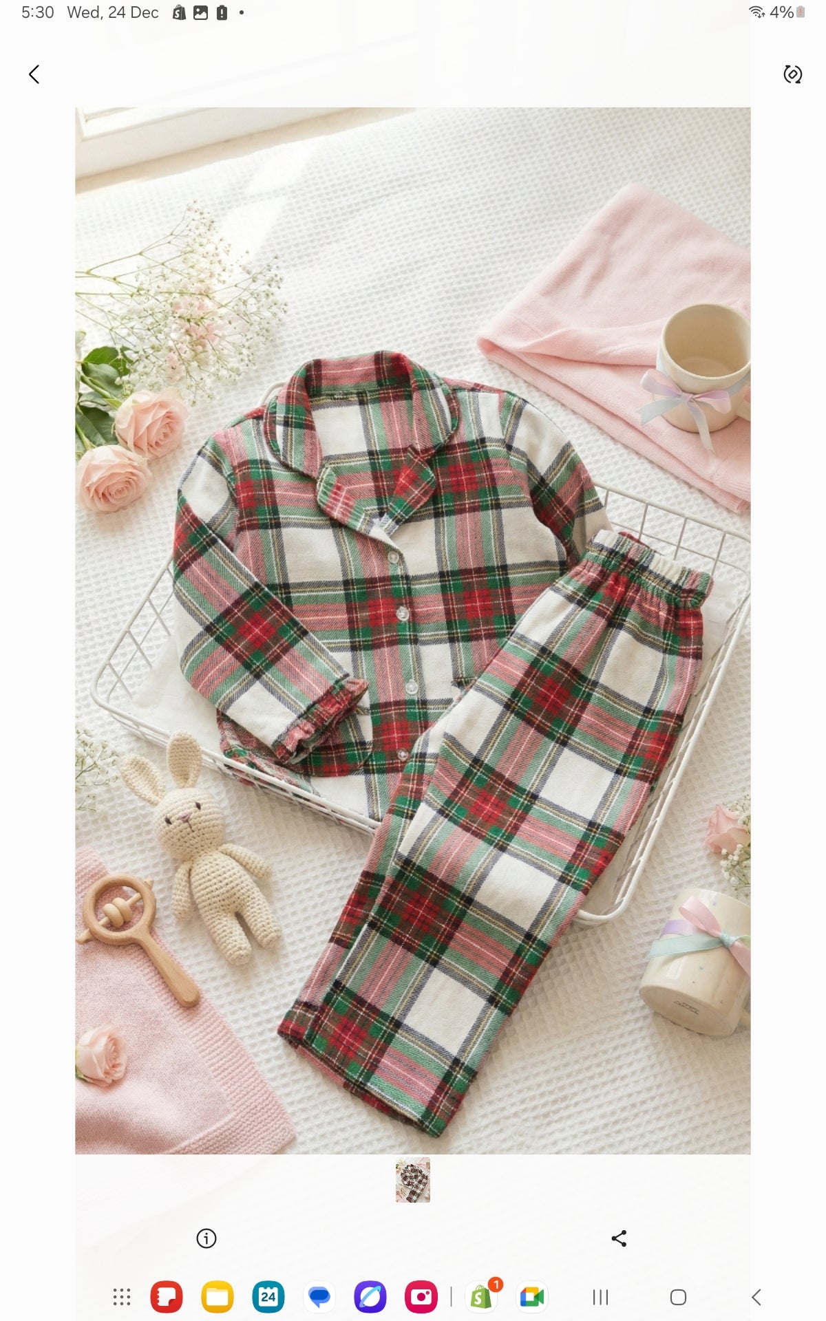 Red and green check night suit