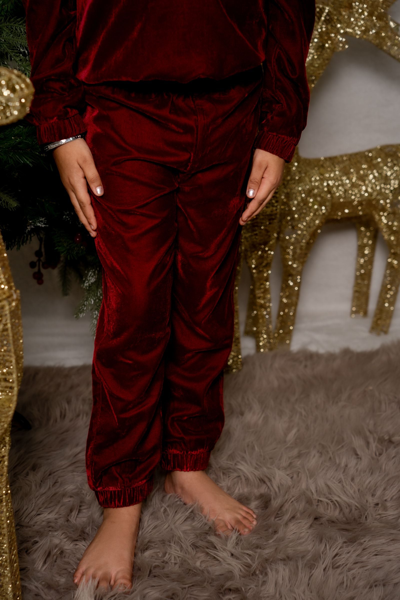 MAROON VELVET CO-ORD SET - GIRLS