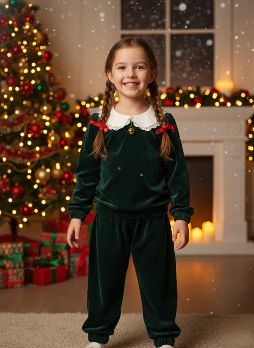 Green velvet girls night suit