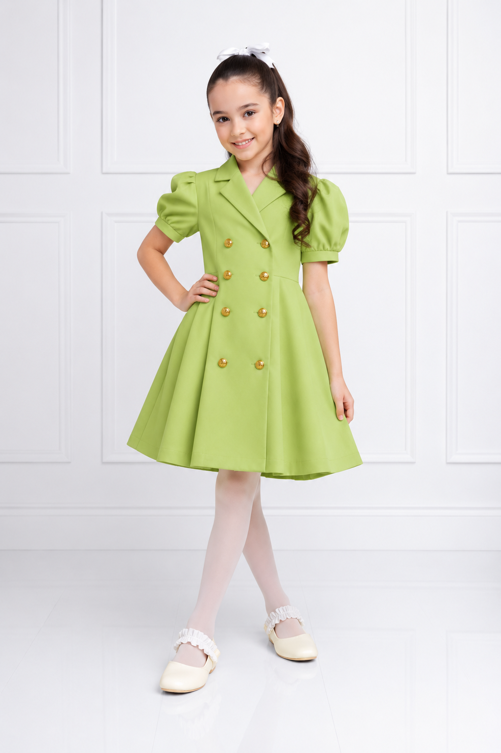 LIGHT GREEN BUTTON  DENIM DRESS