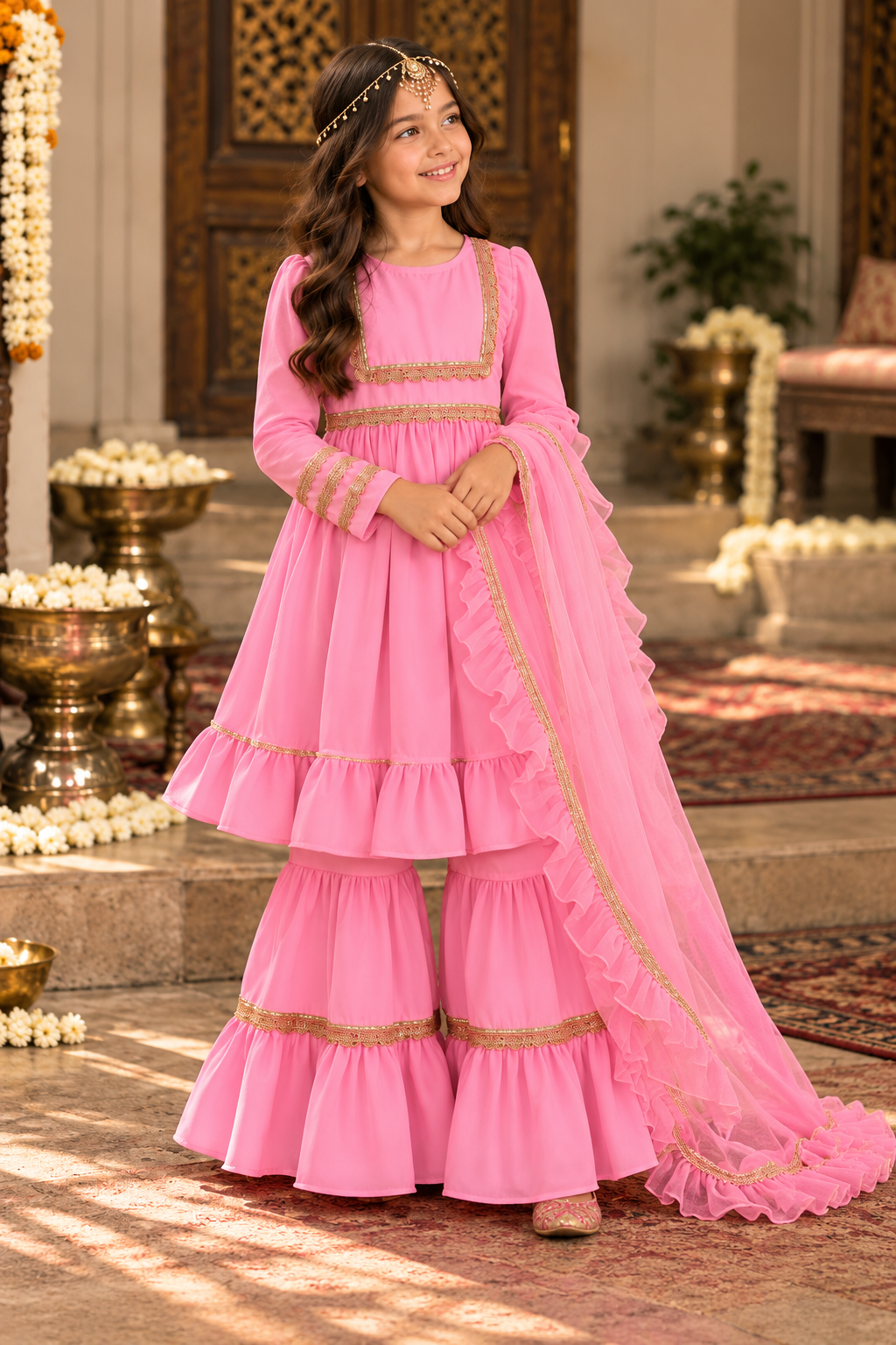 PINK VELVET SHARARA SET