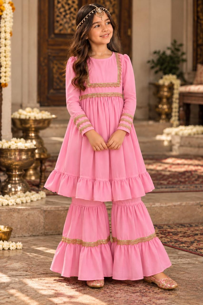 PINK VELVET SHARARA SET