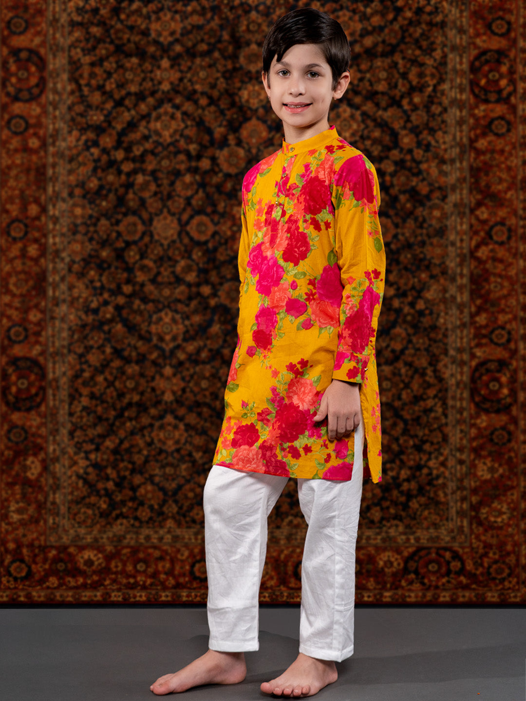 MUSTARD FLORAL KURTA SET
