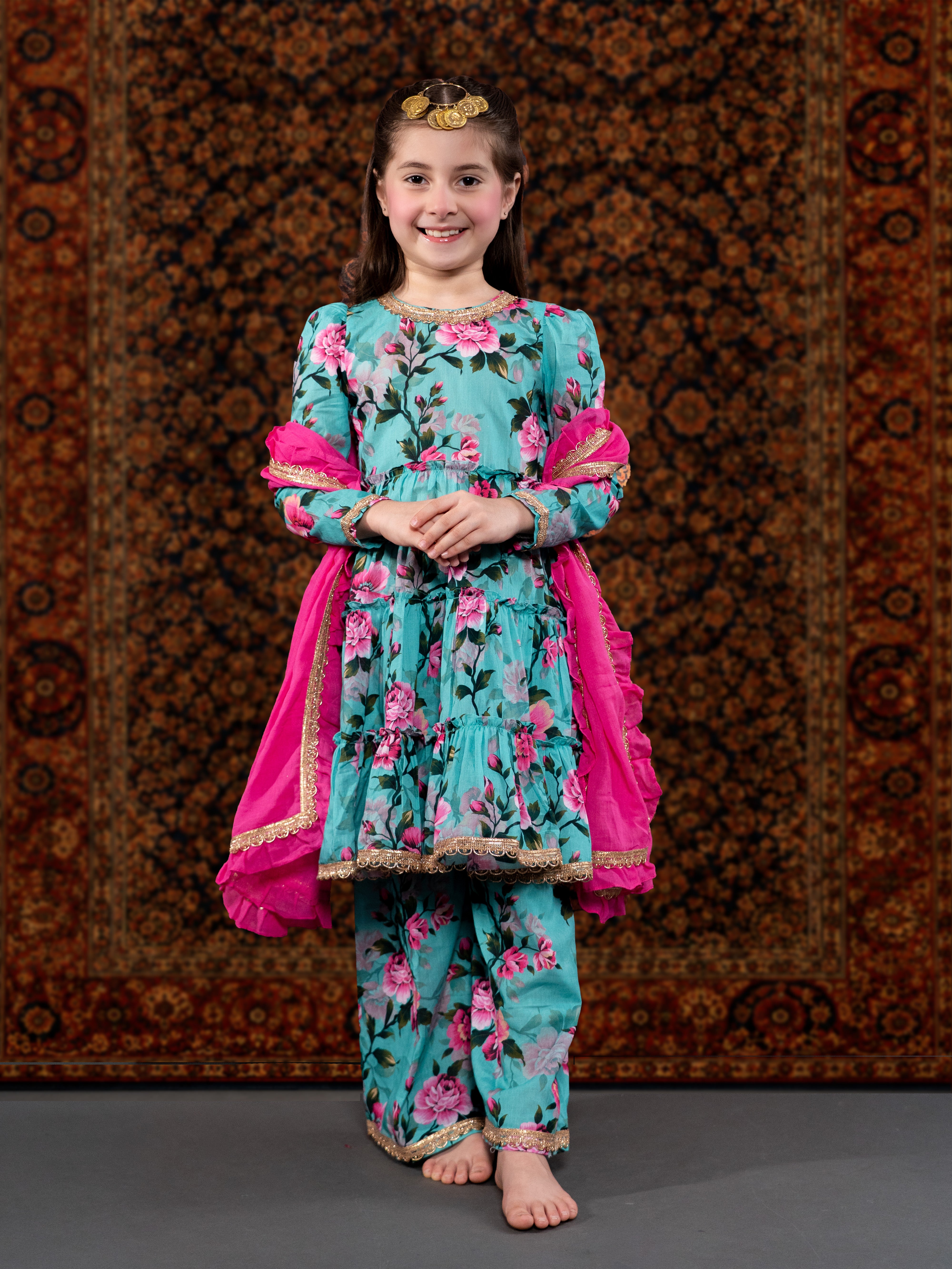ZIYANA  - A BLUE & PINK COTTON SUIT SET