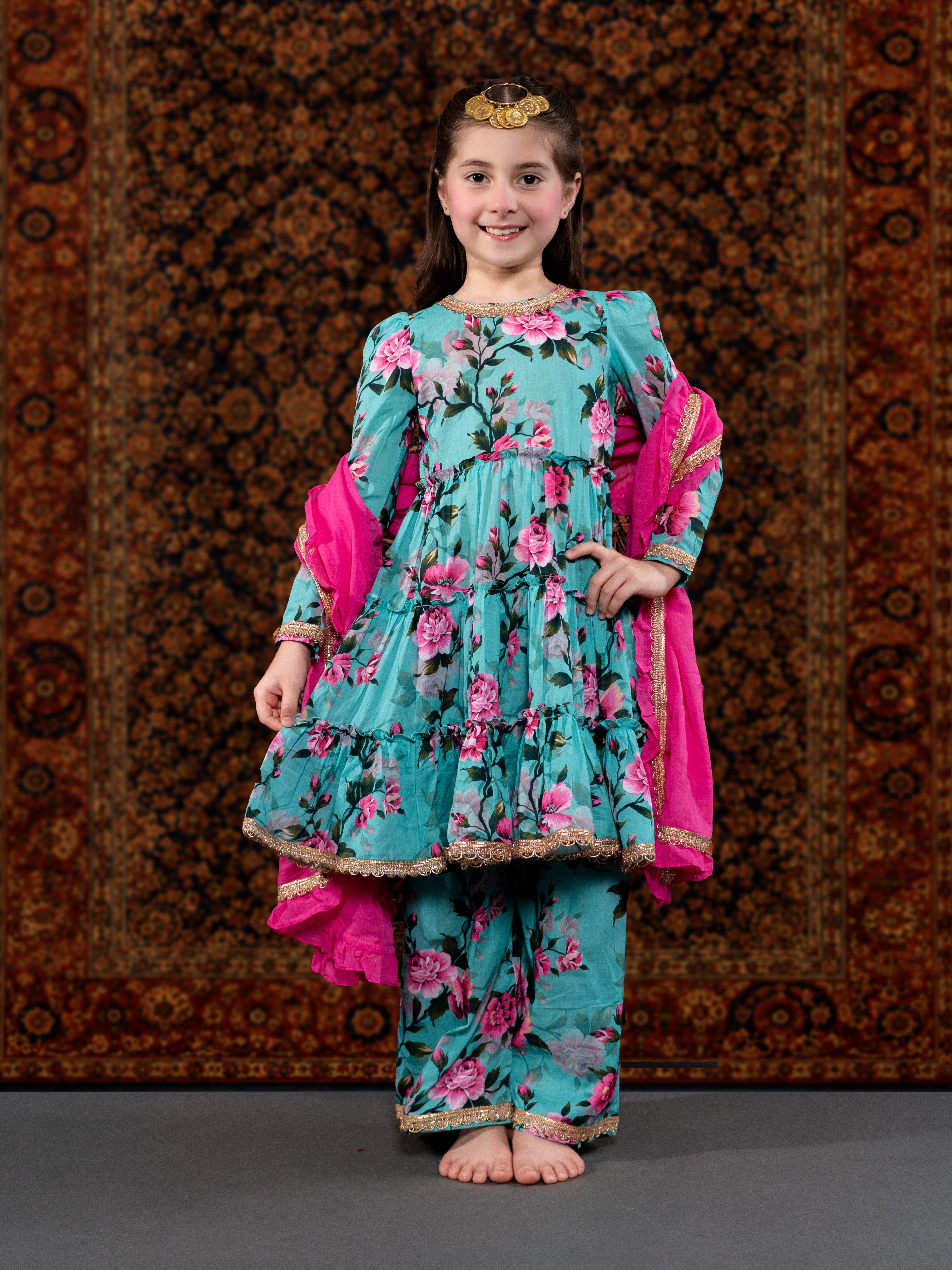 ZIYANA  - A BLUE & PINK COTTON SUIT SET