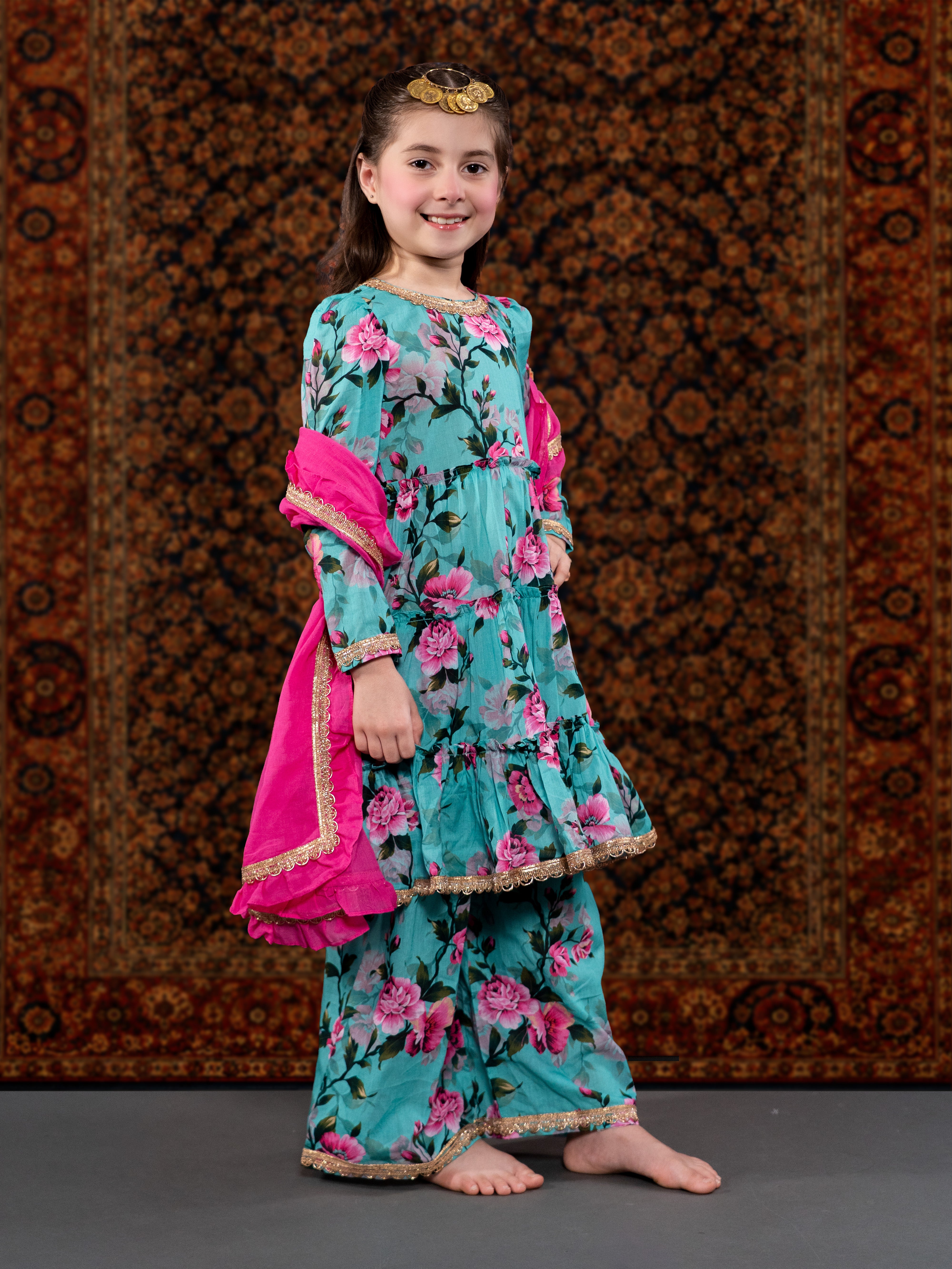 ZIYANA  - A BLUE & PINK COTTON SUIT SET
