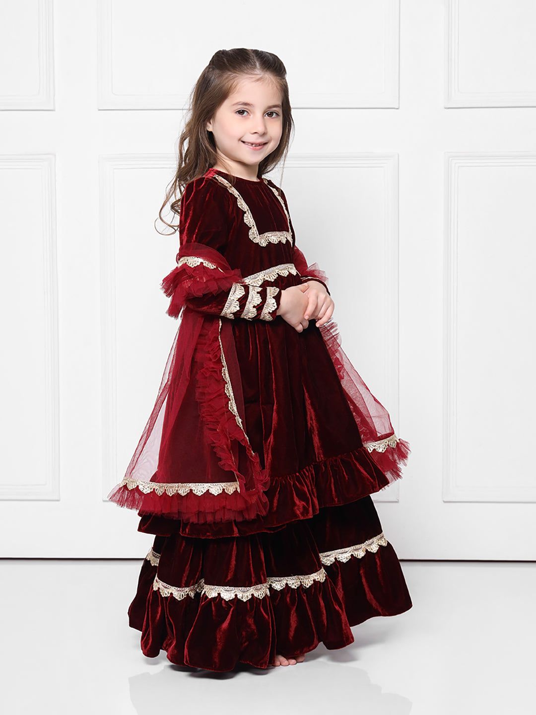 MAROON VELVET SET- A Maroon Velvet Suit with Sharara