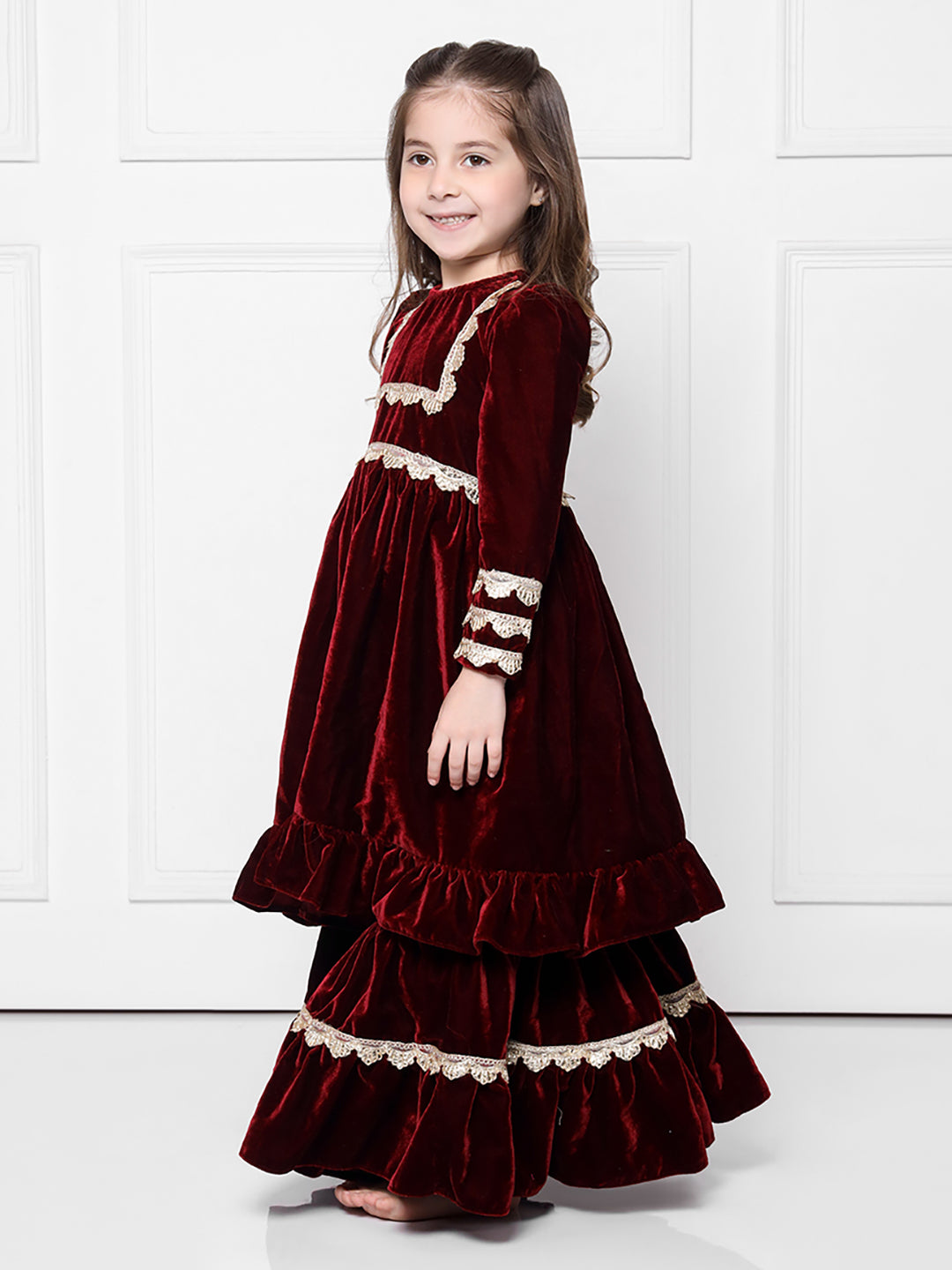 MAROON VELVET SET- A Maroon Velvet Suit with Sharara