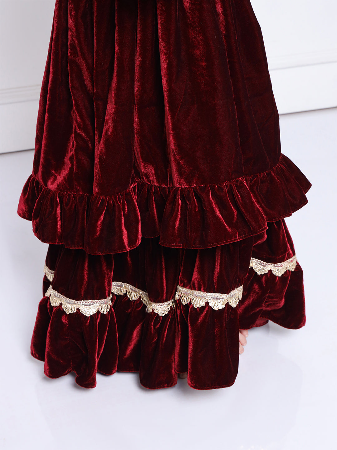 MAROON VELVET SET- A Maroon Velvet Suit with Sharara