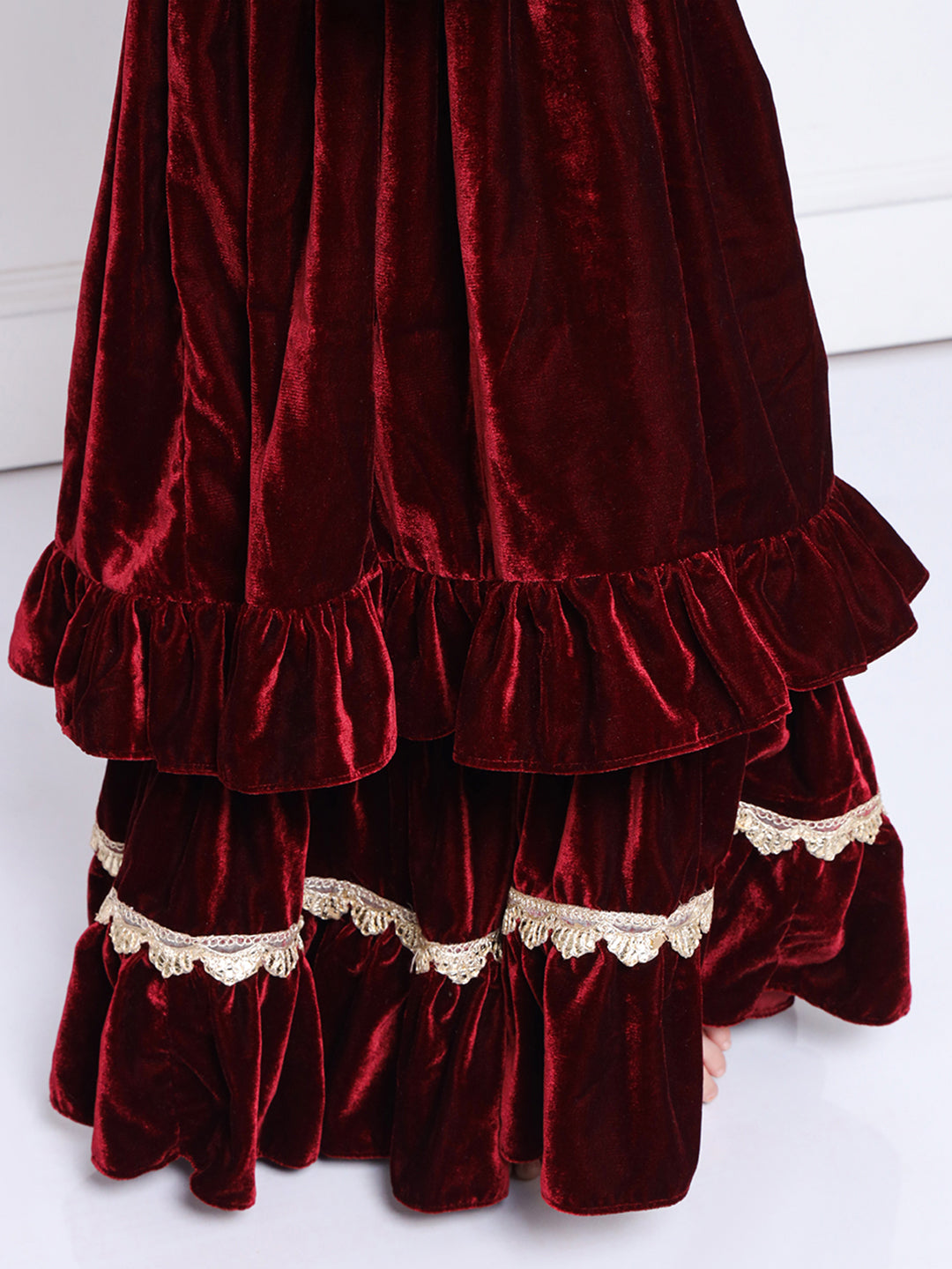 MAROON VELVET SET- A Maroon Velvet Suit with Sharara