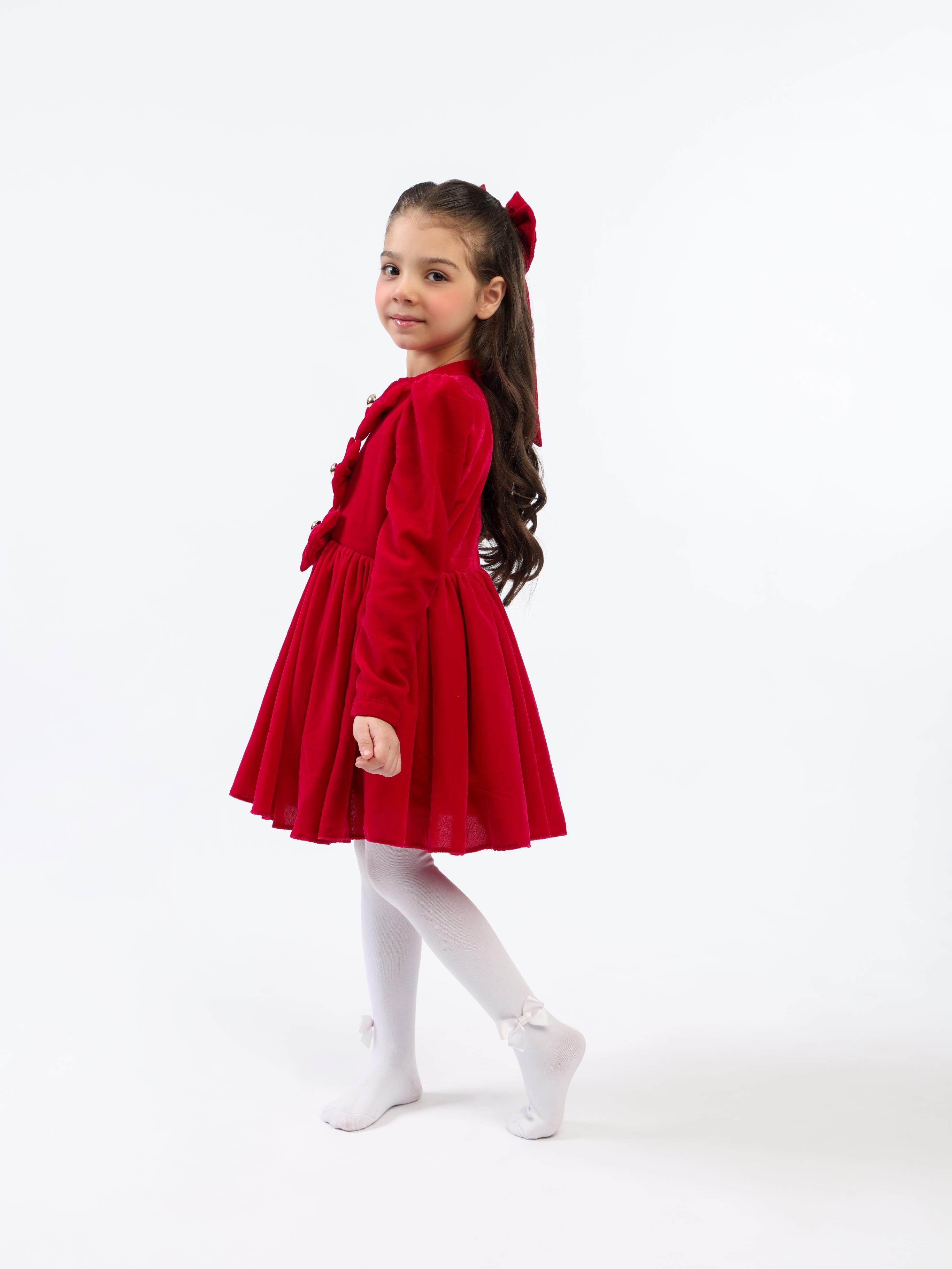 MAGENTA VELVET BOW DRESS