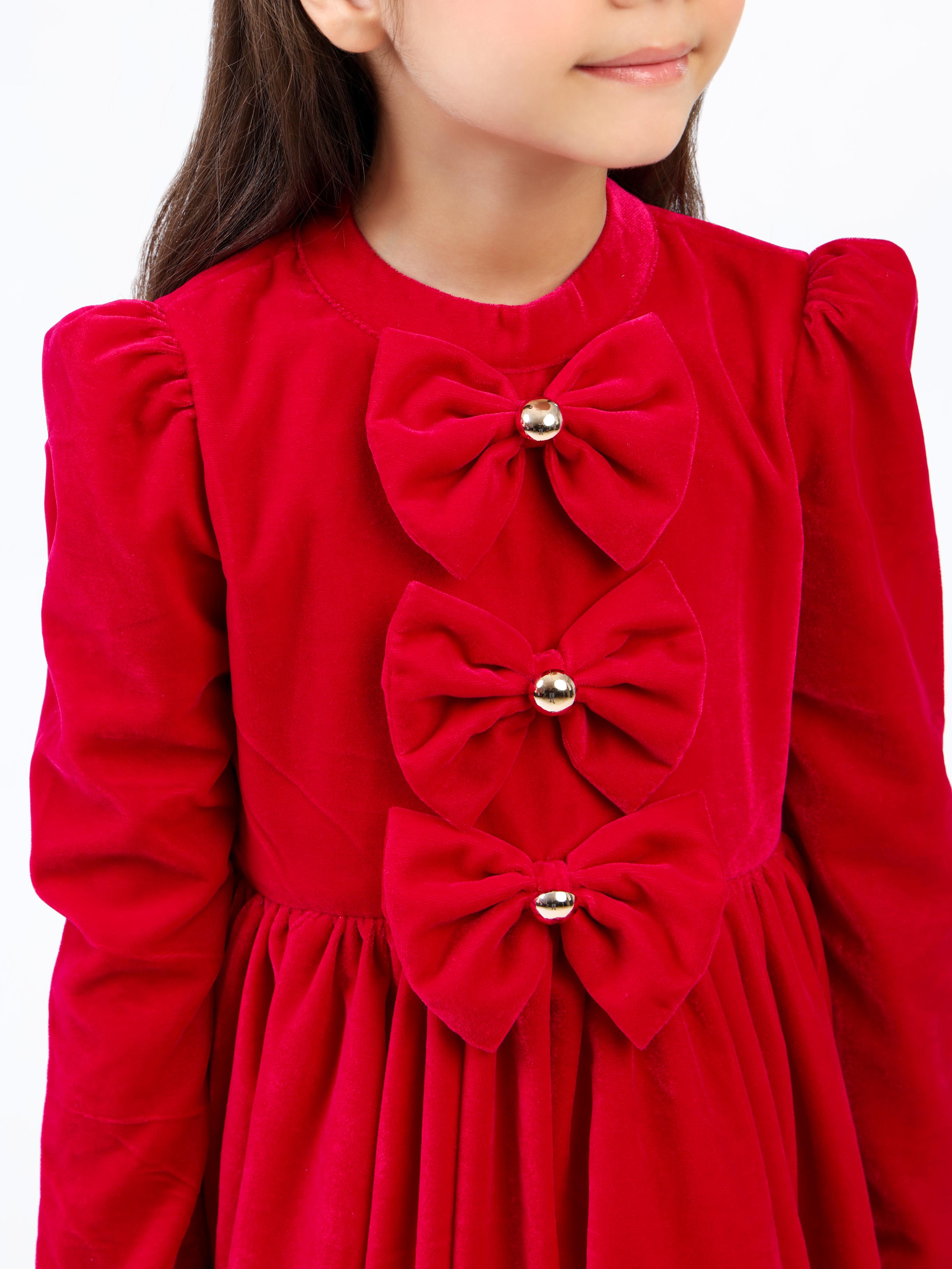 MAGENTA VELVET BOW DRESS