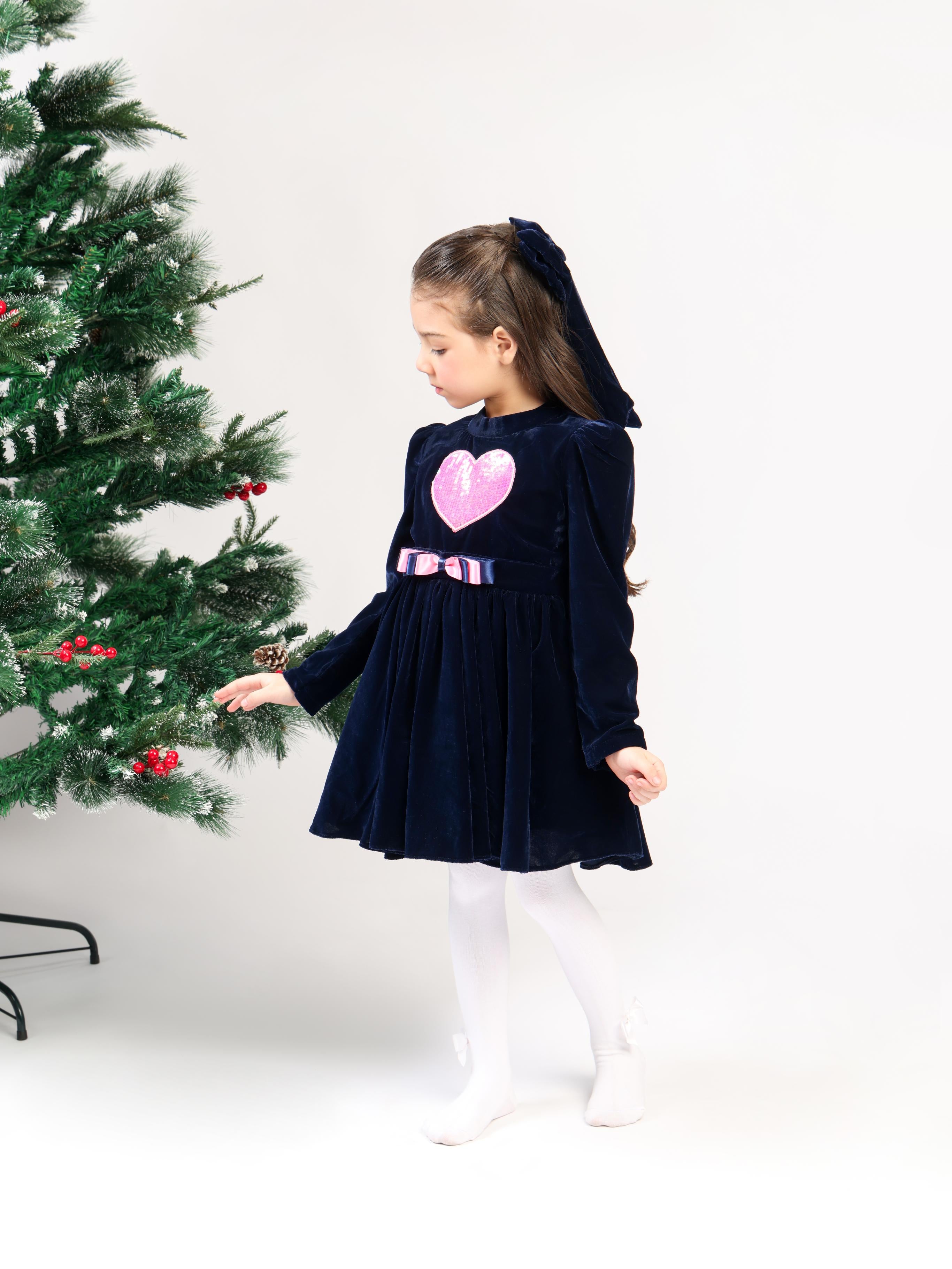 NAVY VELVET HEART DRESS