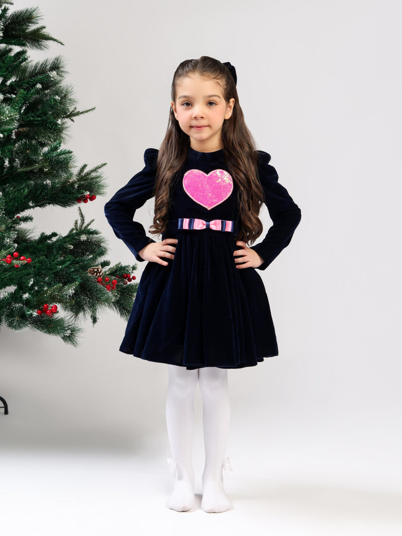 NAVY VELVET HEART DRESS
