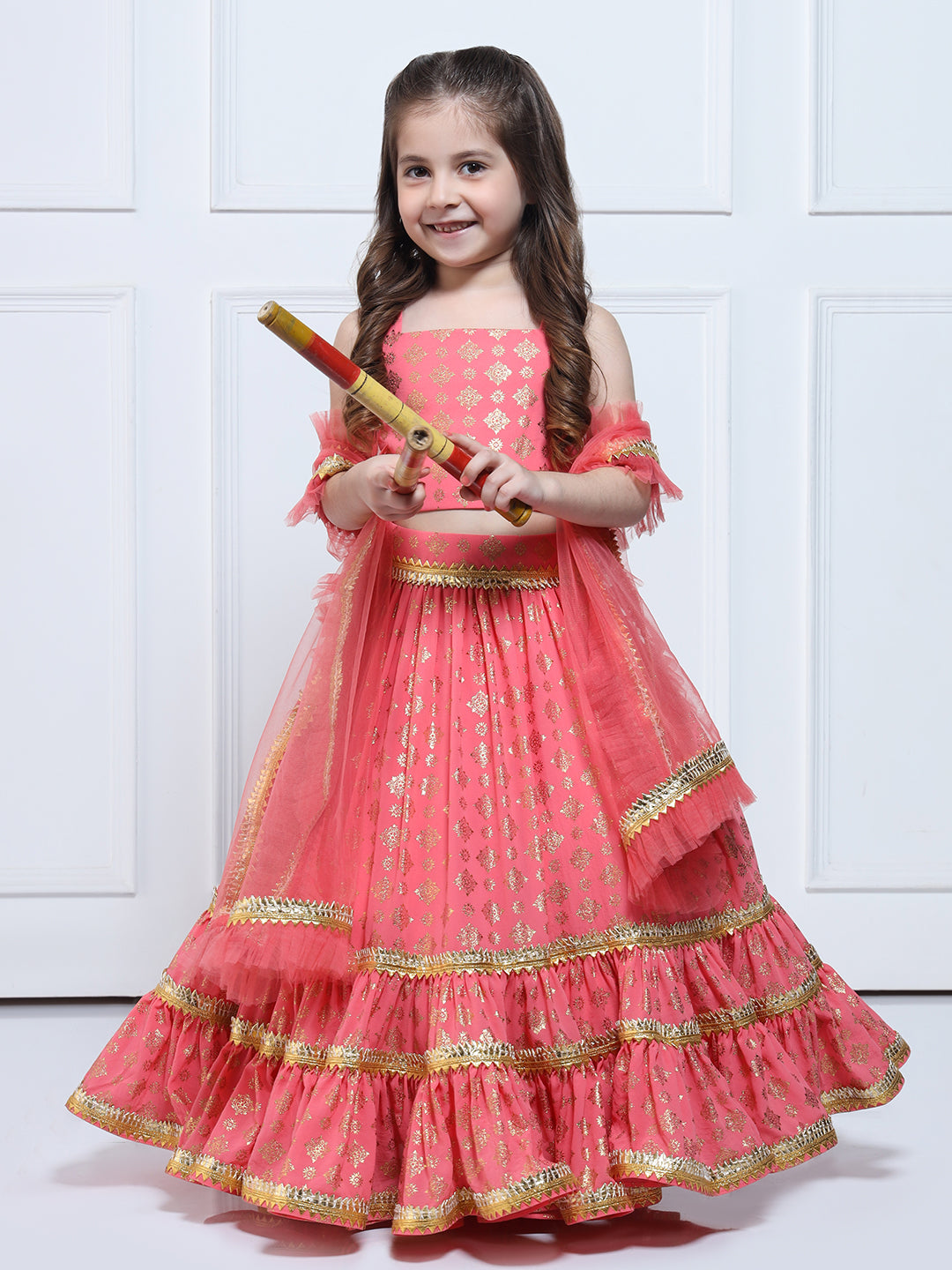 SAANJH LEHENGA - A Peach And Golden Printed Lehenga