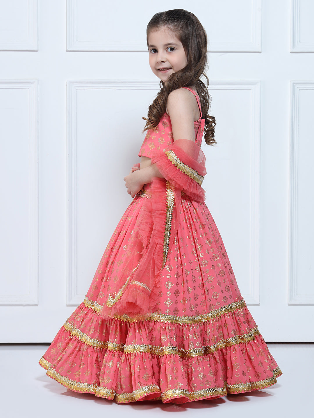 SAANJH LEHENGA - A Peach And Golden Printed Lehenga