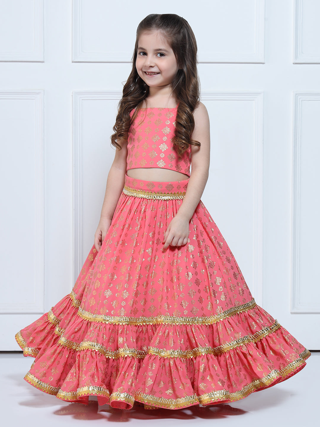 SAANJH LEHENGA - A Peach And Golden Printed Lehenga