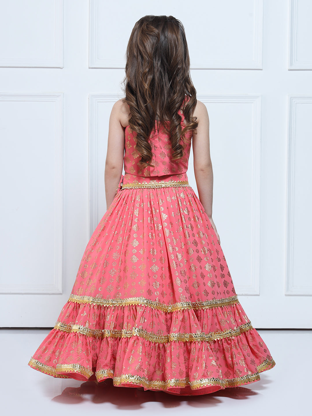 SAANJH LEHENGA - A Peach And Golden Printed Lehenga