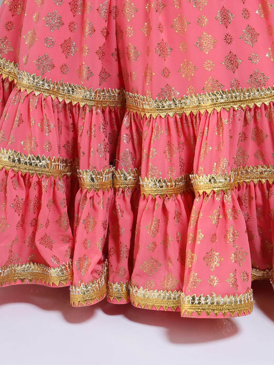 SAANJH LEHENGA - A Peach And Golden Printed Lehenga