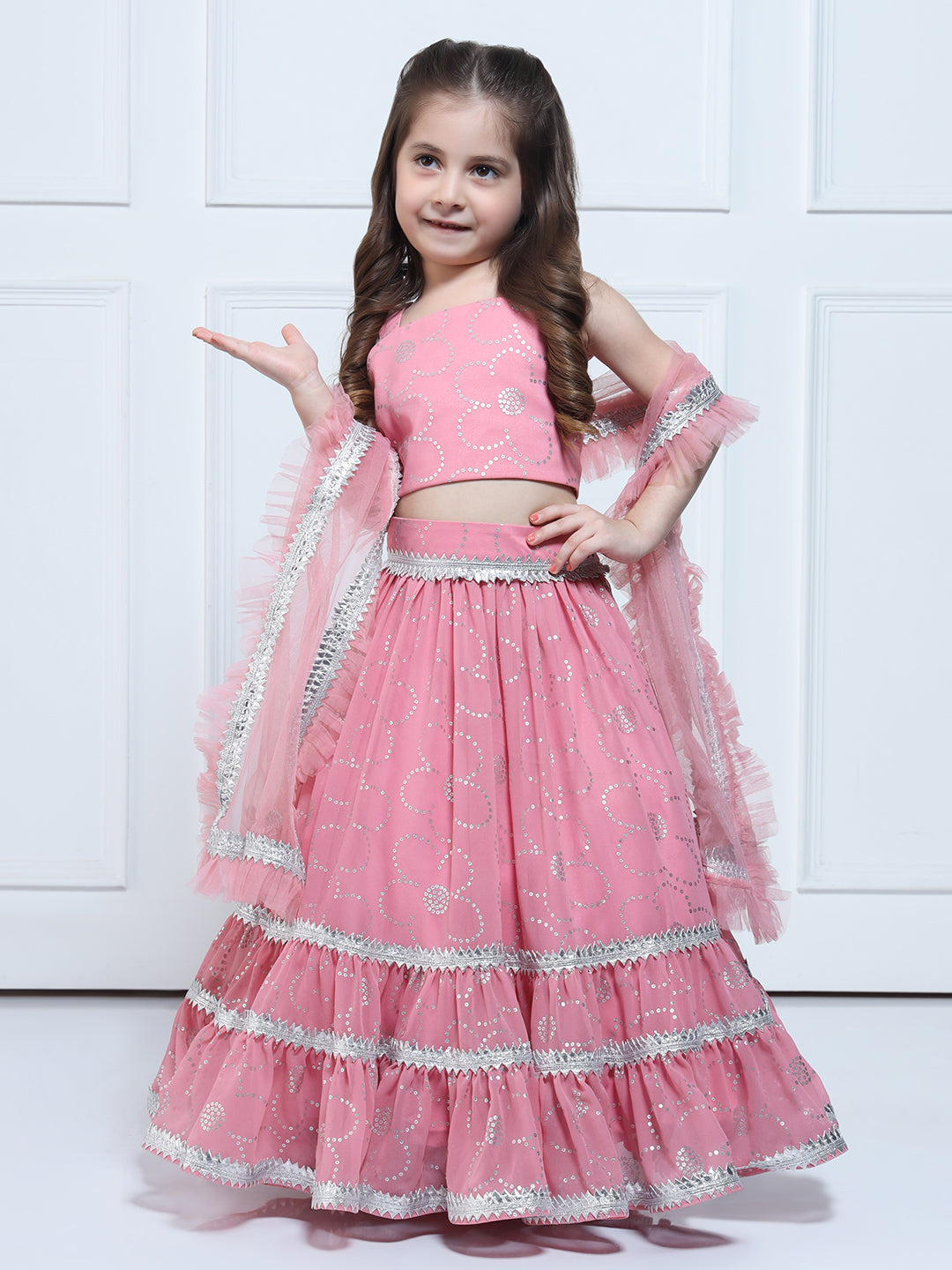 PINK GEORGETTE LEHENGA - A Pink And Silver Printed Lehenga