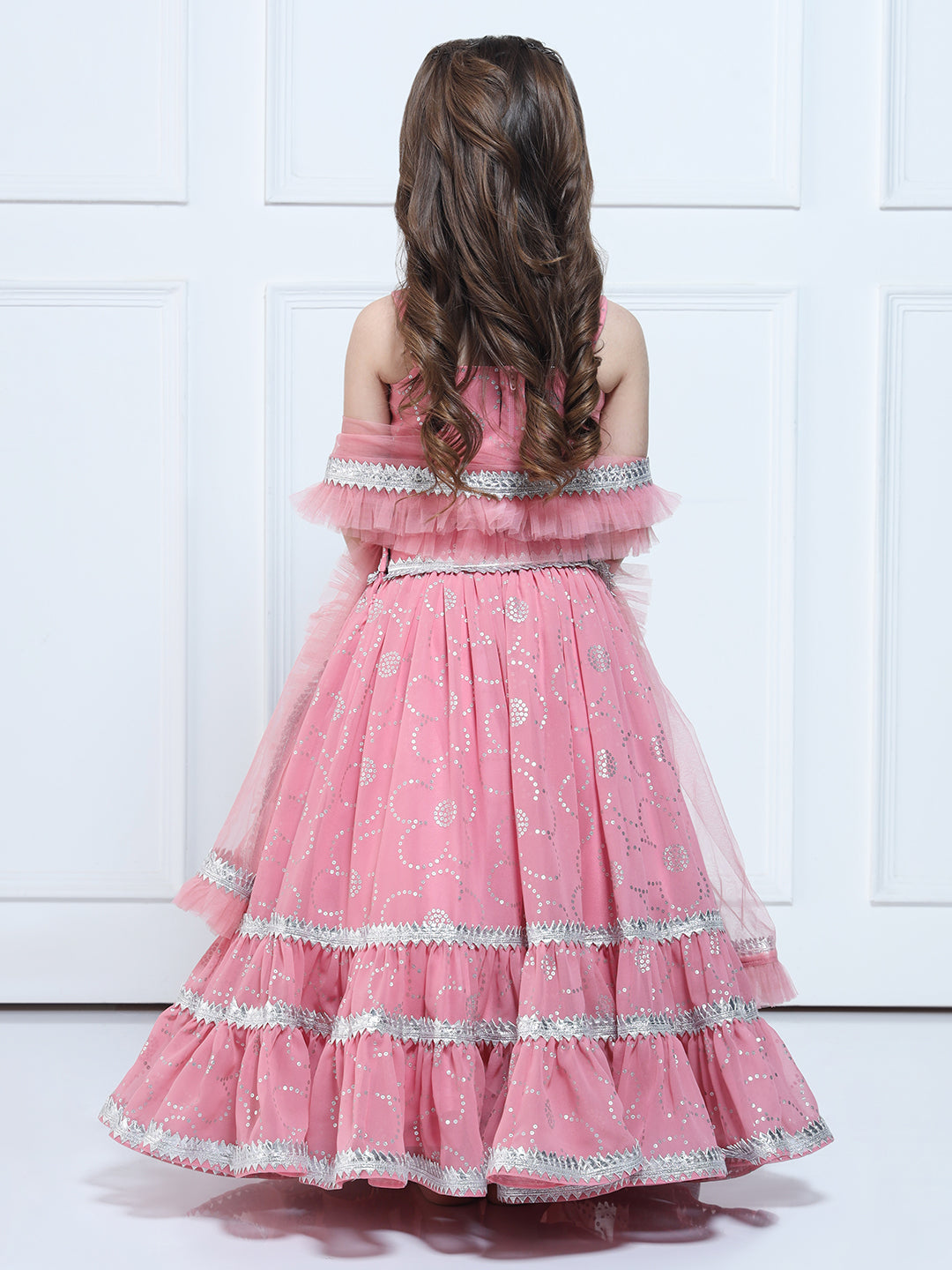 PINK GEORGETTE LEHENGA - A Pink And Silver Printed Lehenga