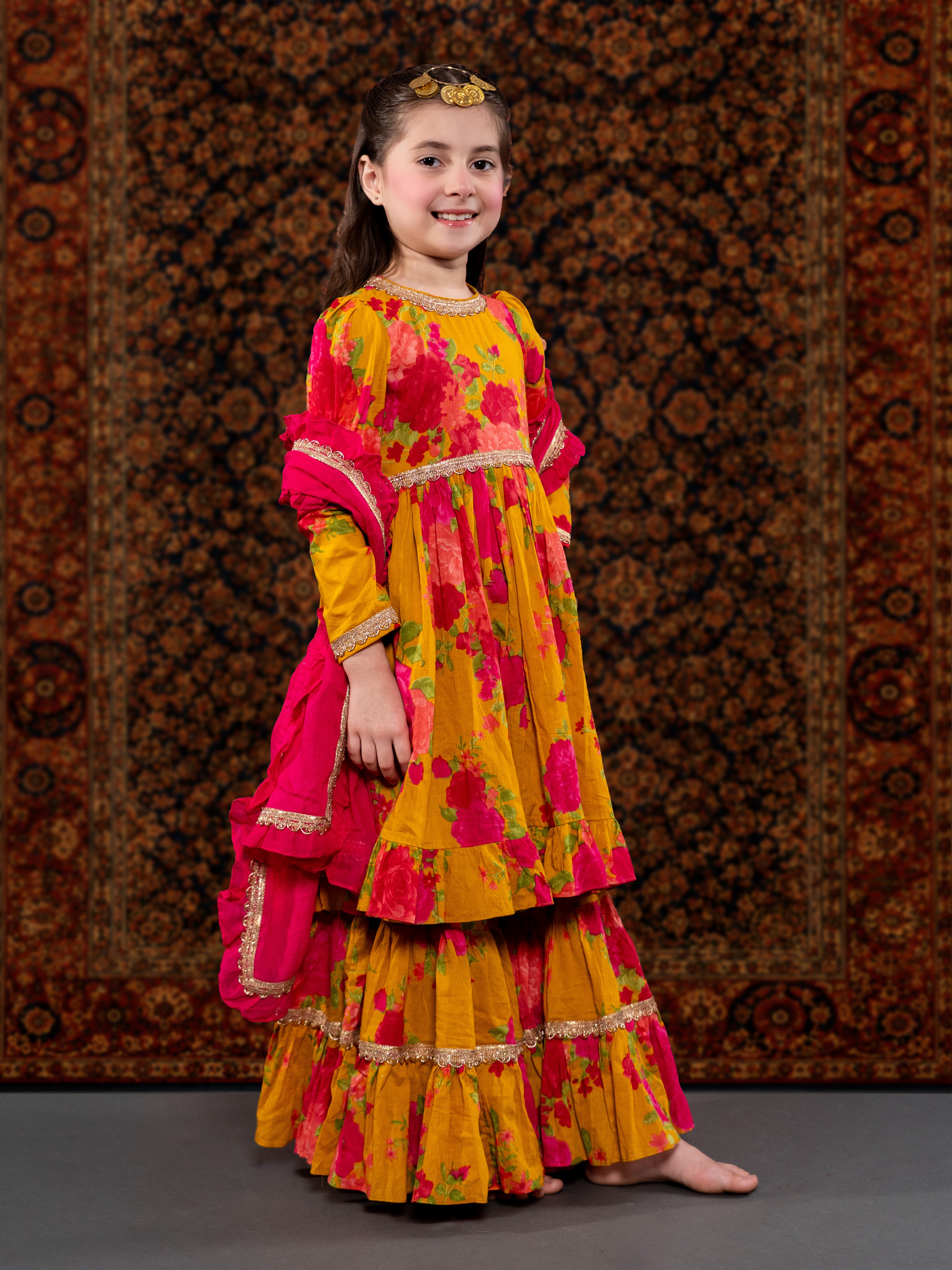ARZOI - A MUSTARD FLORAL COTTON SUIT SET