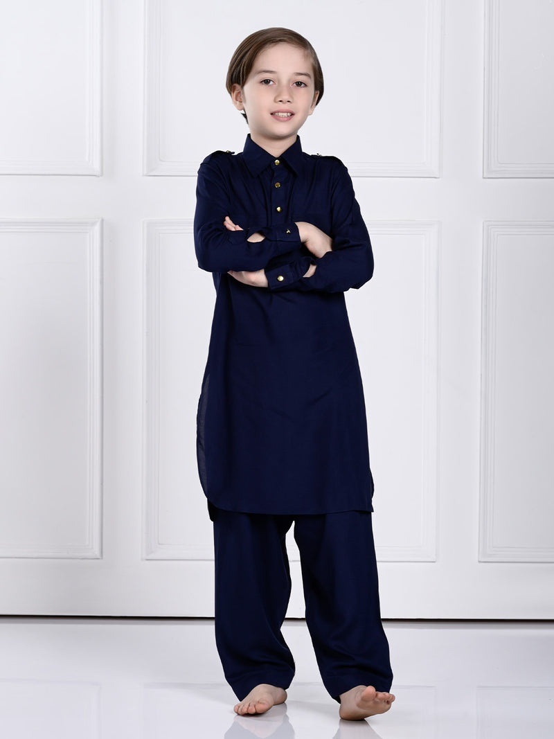 Neel - Navy Blue Pathani Kurta Pajama Set