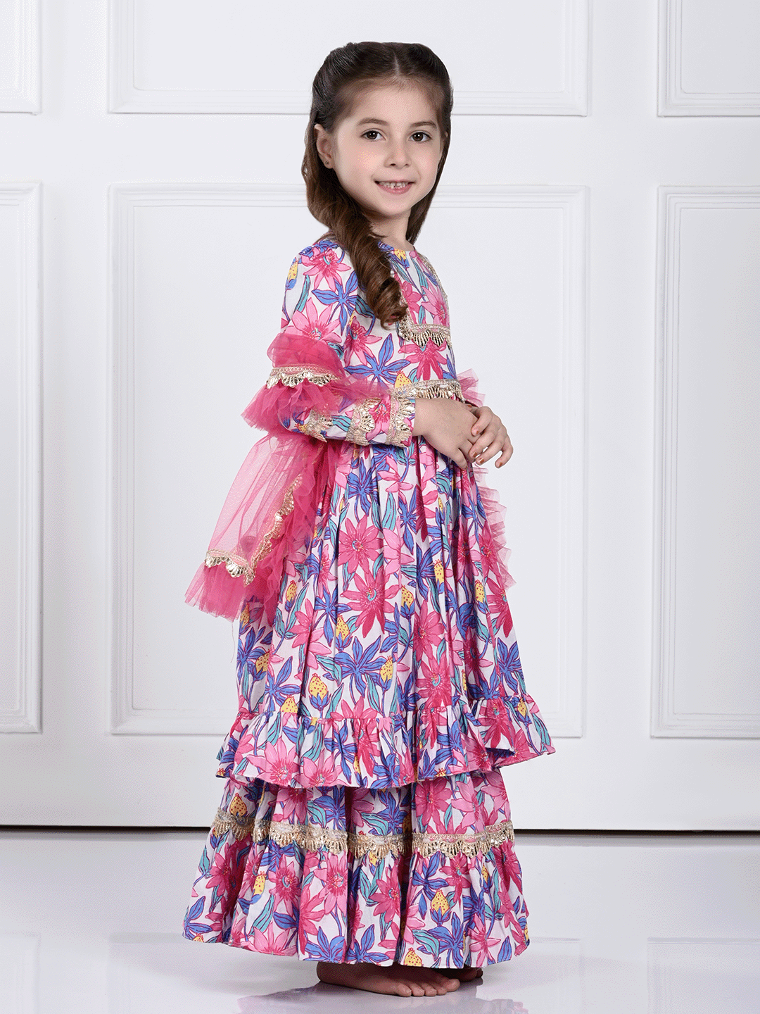 Aairah Suit Set- A Pink N Purple Floral Suit for Girls