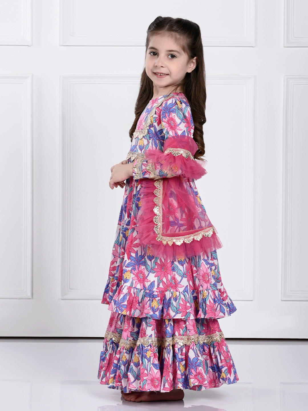 Aairah Suit Set- A Pink N Purple Floral Suit for Girls