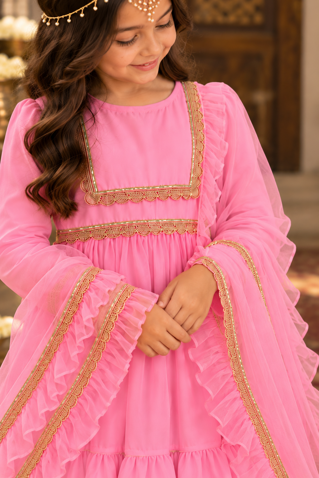 PINK VELVET SHARARA SET