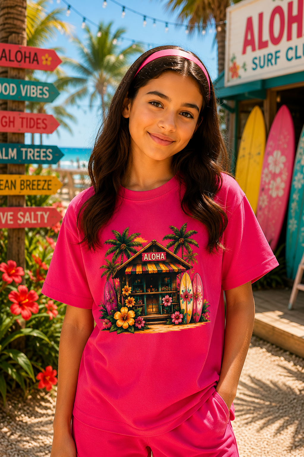 OVERSIZED HOT PINK  ALOHA CO-ORD SET